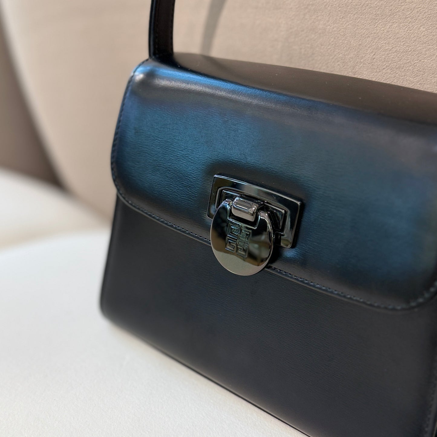 Givenchy Flap Logo Black Leather Mini Top Handle Handbag