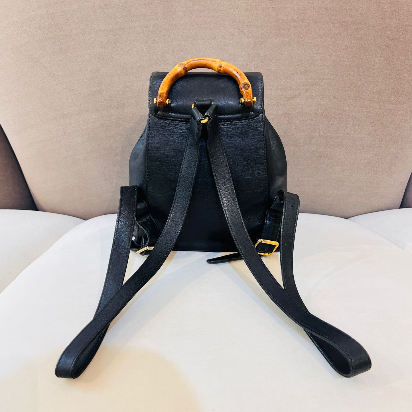 Gucci Vintage Bamboo Turn Lock Black Leather Small Backpack
