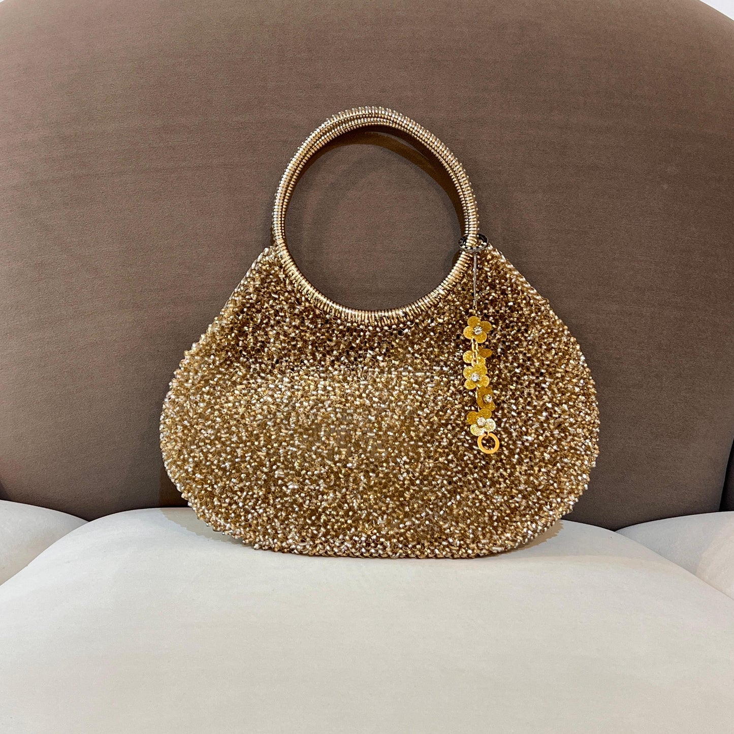 Anteprima Vintage Golden Wire Knit Round Handle Handbag