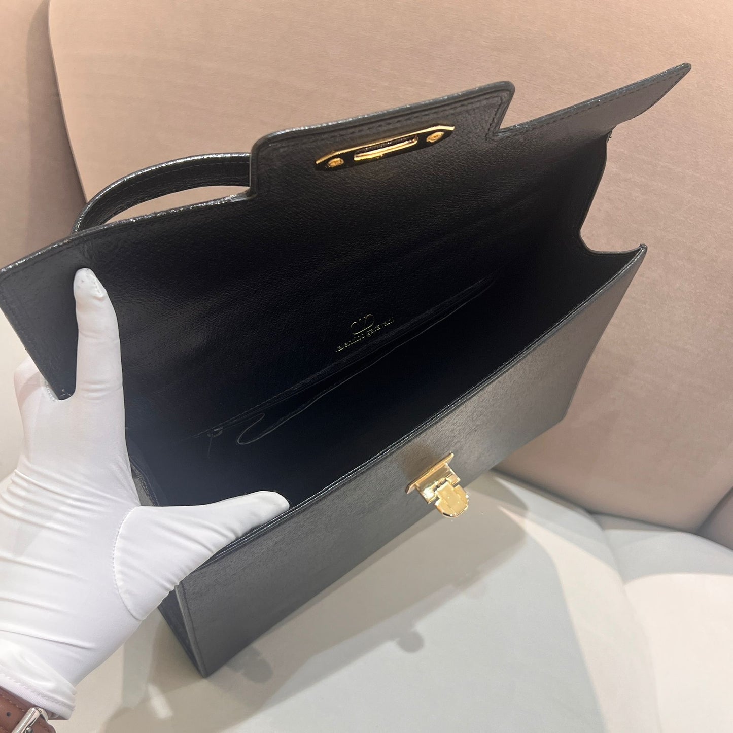 Valentino Garavani Vintage Smooth Leather Black Top Handle Handbag