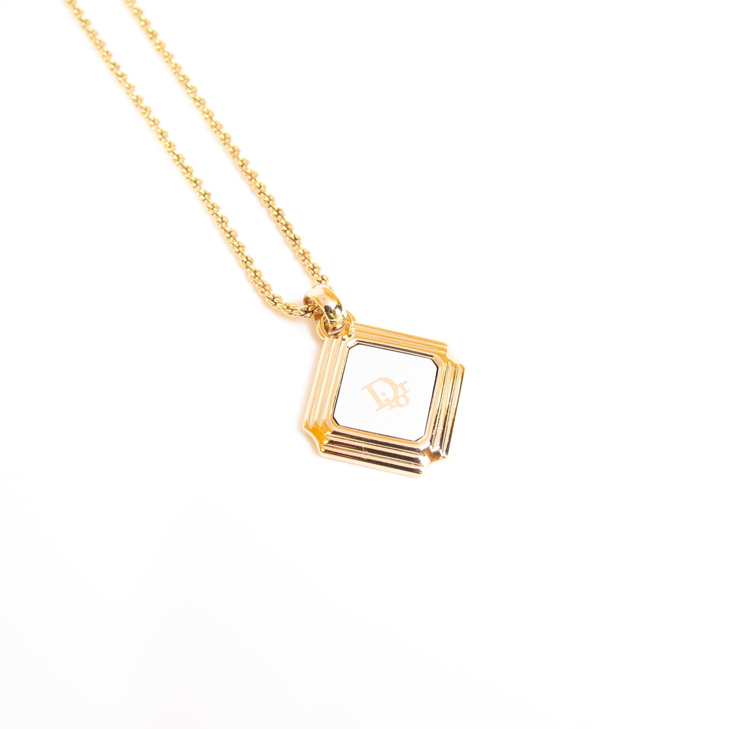 Christian Dior Vintage Dior Logo on Rhombus Silver and Golden Necklace