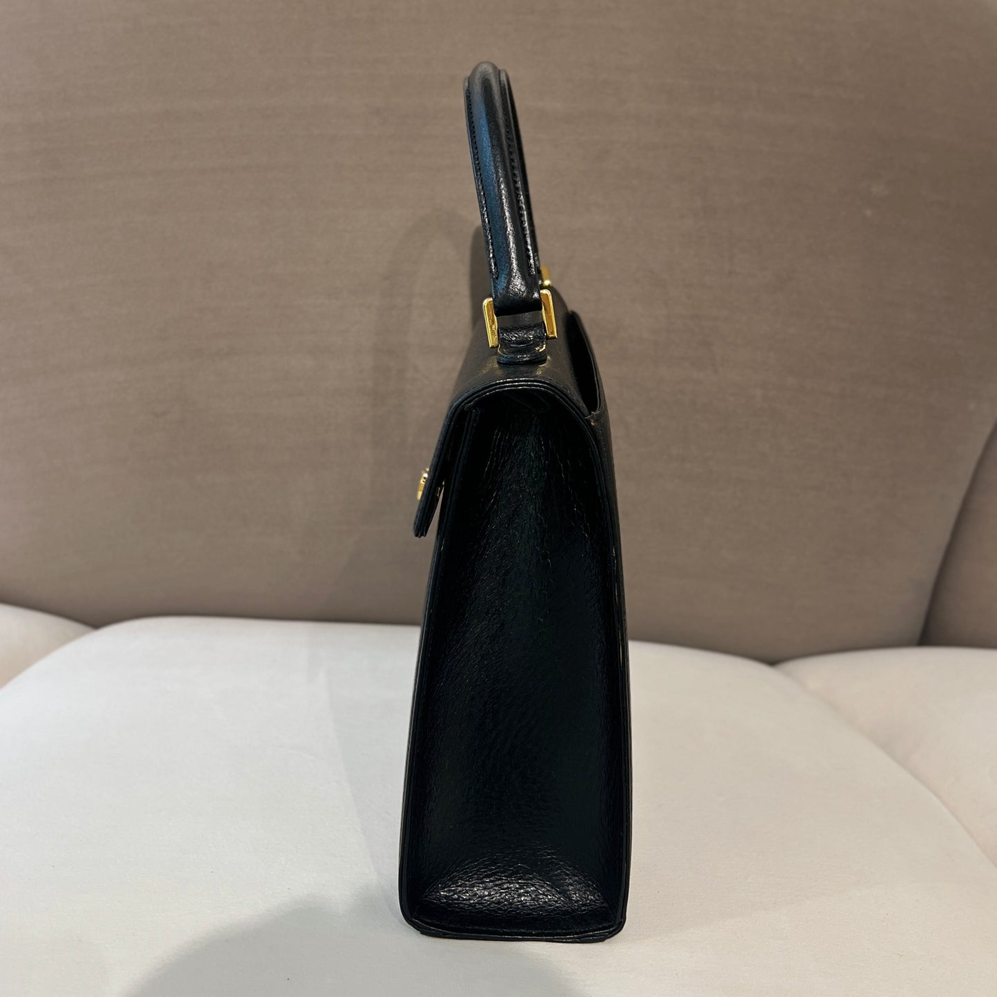 Valentino Vintage Golden Buckle With Black Leather Top Handle Handbag