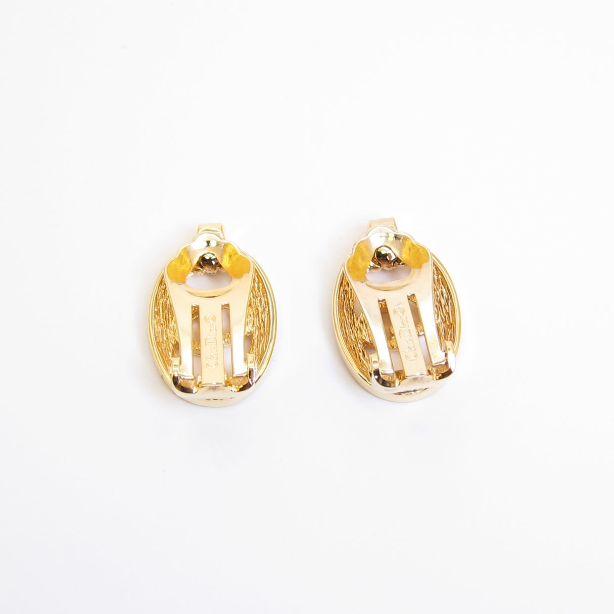 Christian Dior Vintage CD Logo in Oval Shaped with Rhinestone Golden Clip-on Earrings