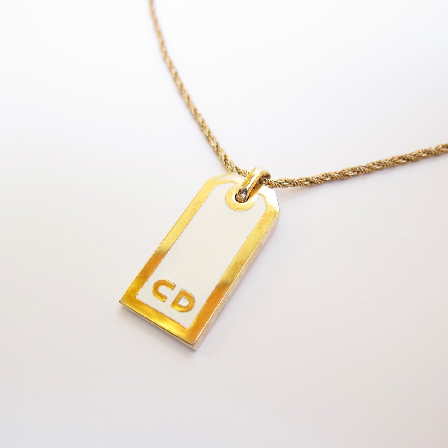 Christian Dior Vintage CD Logo On White and Golden Pendant Necklace