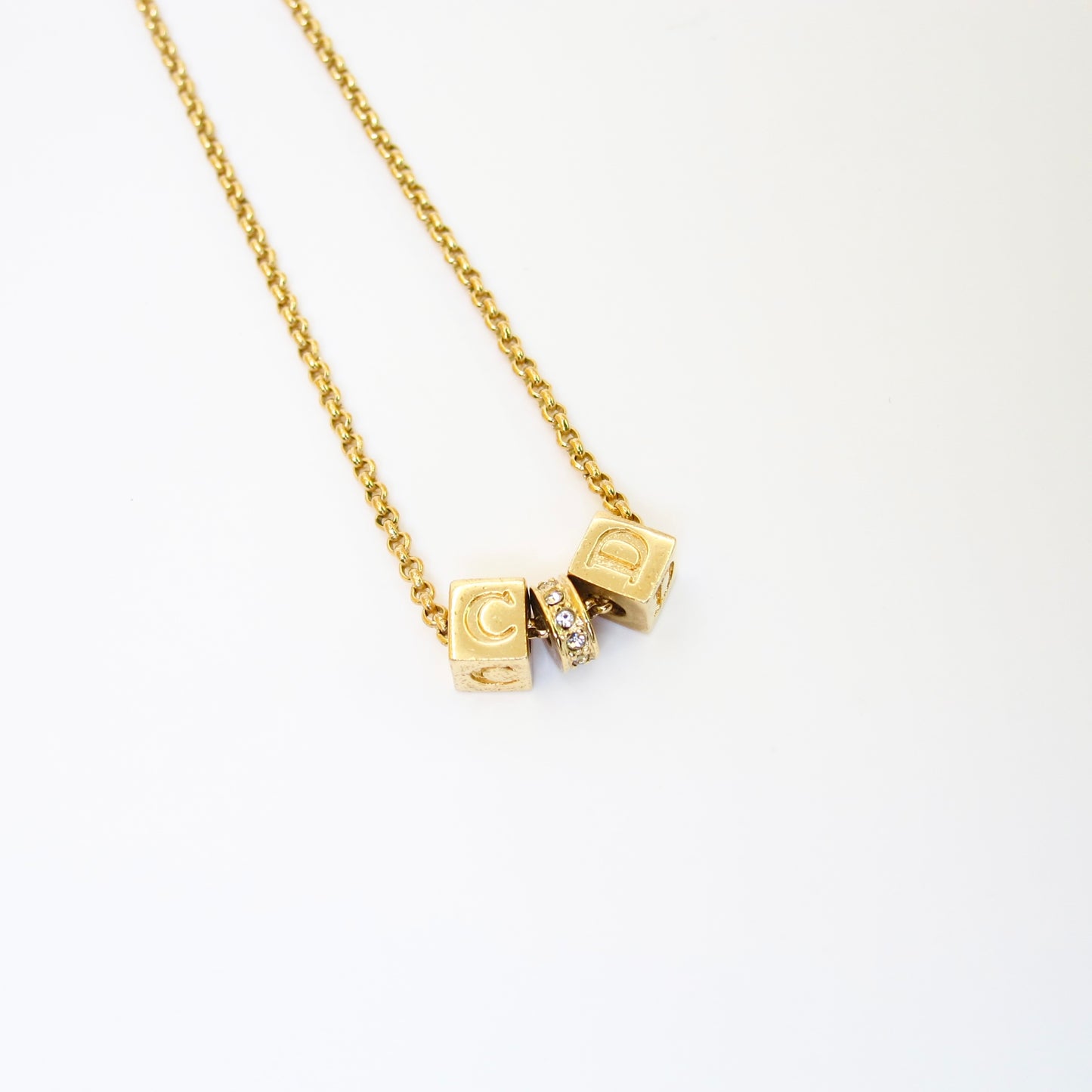 Christian Dior Vintage CD Logo on Cube Golden Necklace