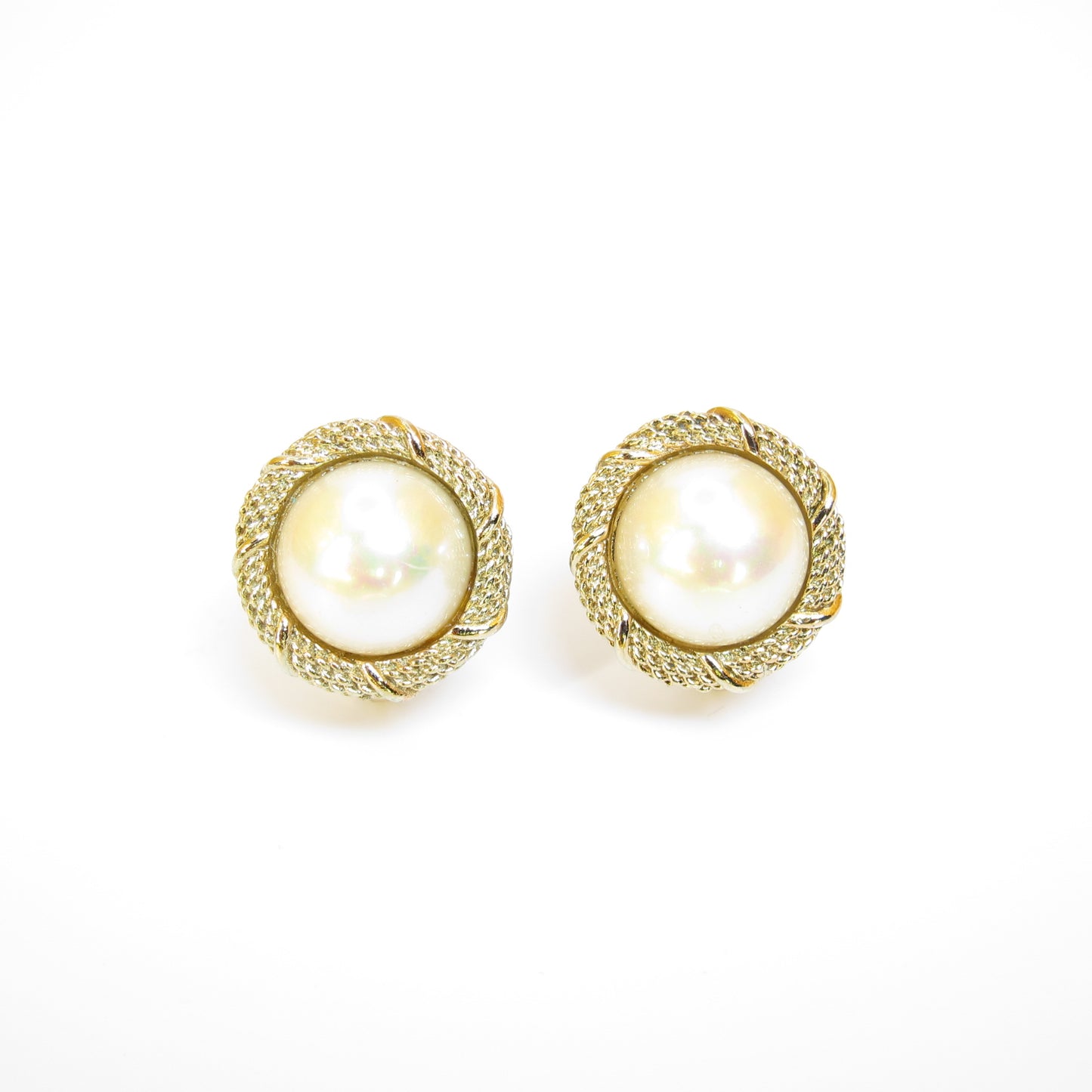 Christian Dior Vintage Round Shape Pearl Golden Clip-on Earrings