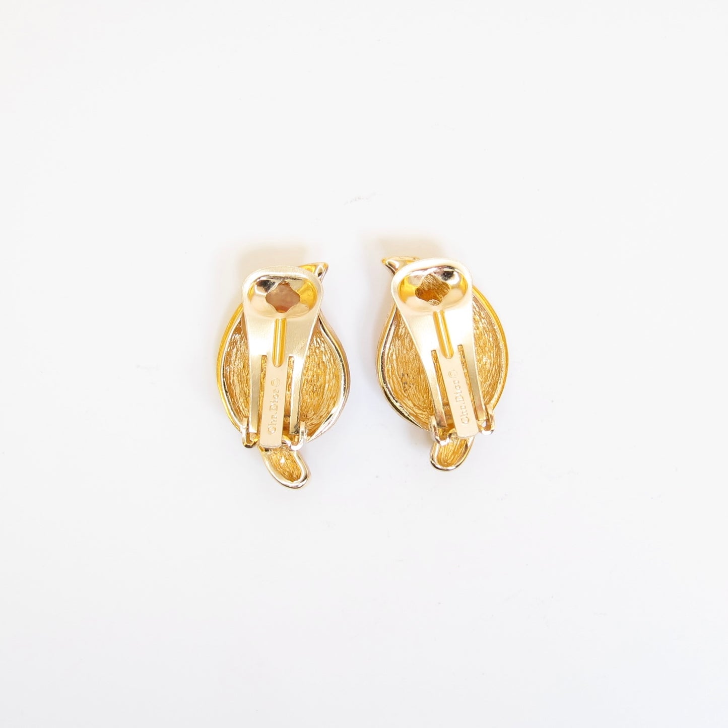 Christian Dior Vintage Leaf Motif with Rhinestone Golden Clip-on Earrings