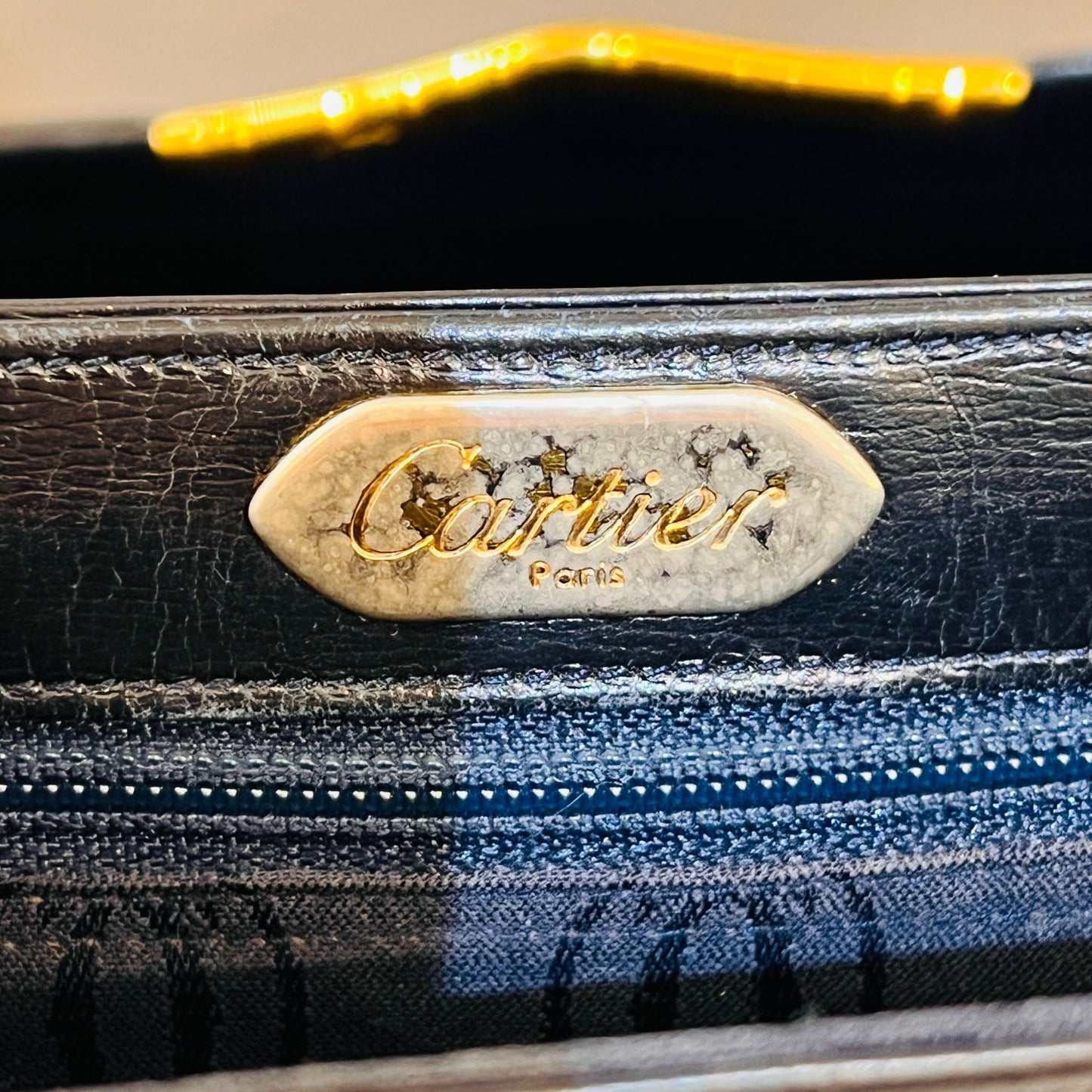 Cartier Vintage Black Leather Sapphire Line Shoulder Bag