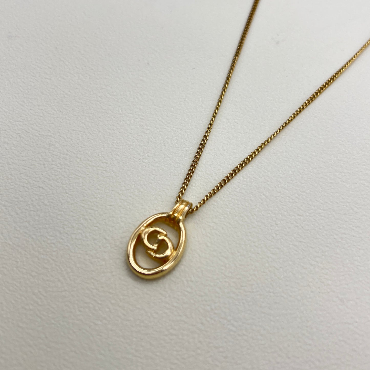 Christian Dior Vintage CD Logo In Oval Shape Pendant Golden Necklace