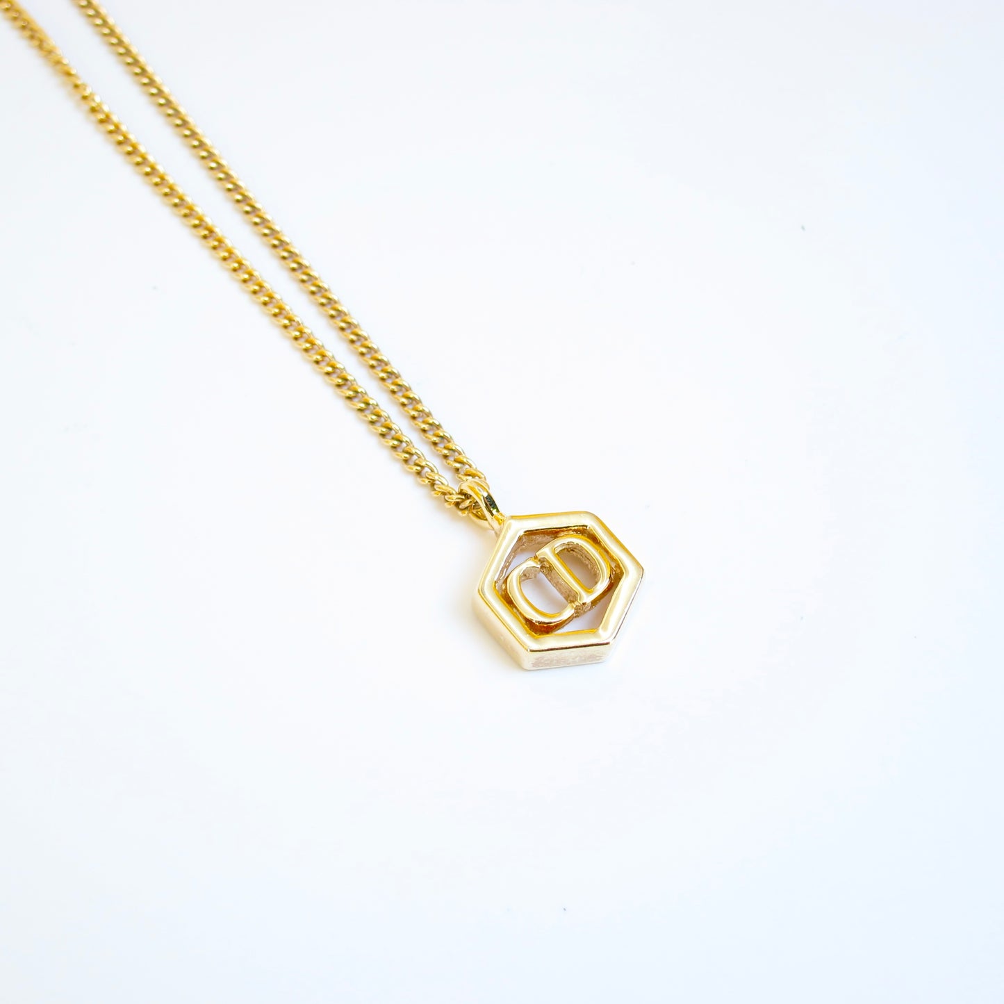 Christian Dior Vintage CD Logo in Hexagon Golden Necklace