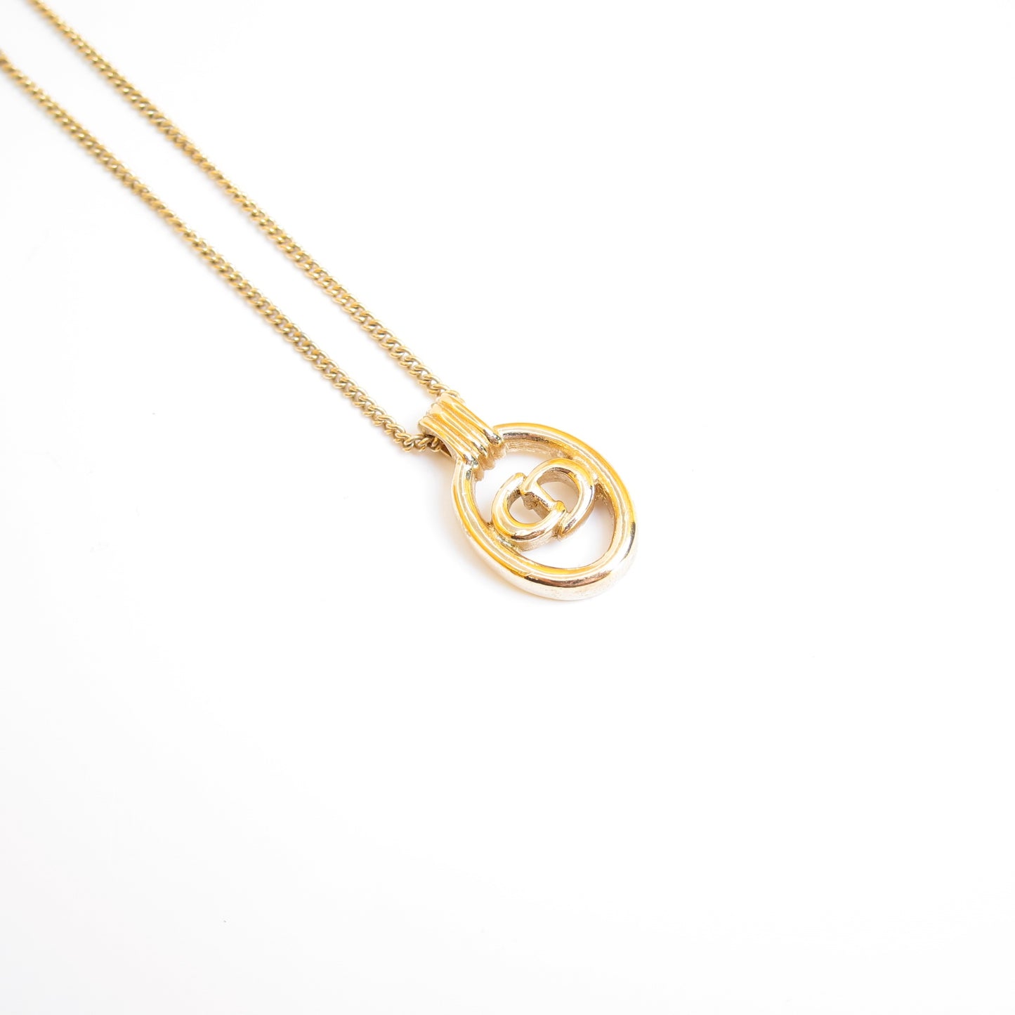Christian Dior Vintage CD Logo in Oval Shape Golden Necklace