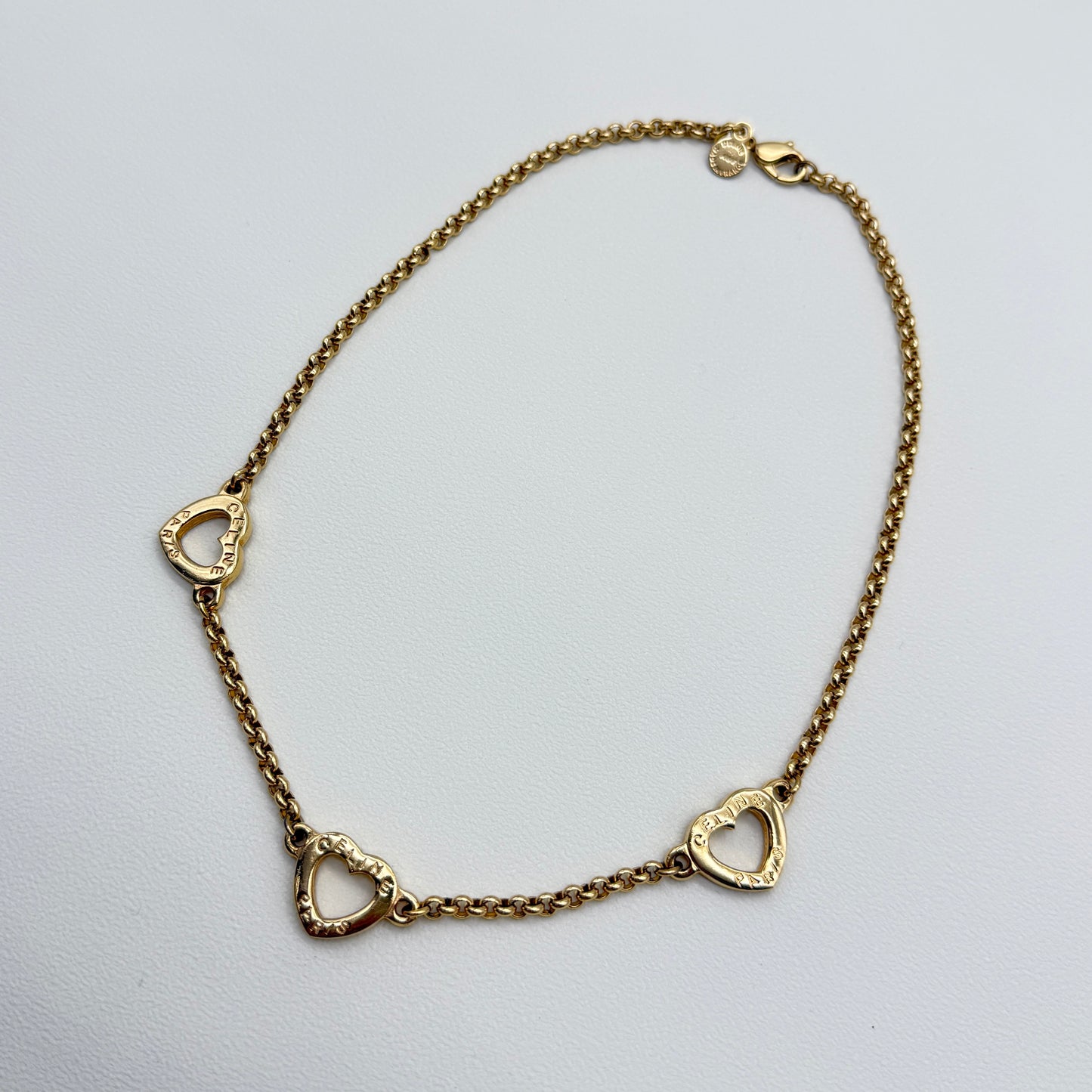 Celine Vintage Celine Logo Heart Motif Golden Necklace