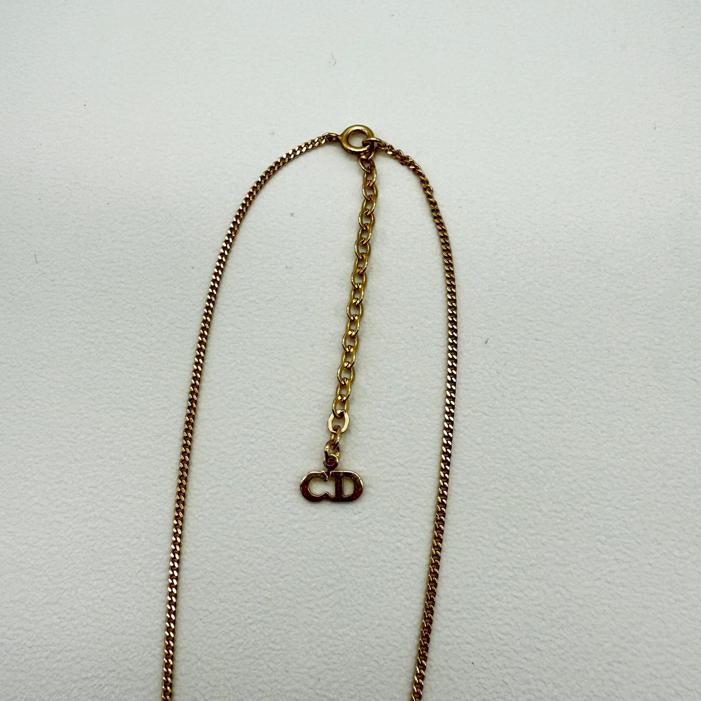 Christian Dior Vintage CD Logo in Drop Shape with Rhinestone Golden Necklace