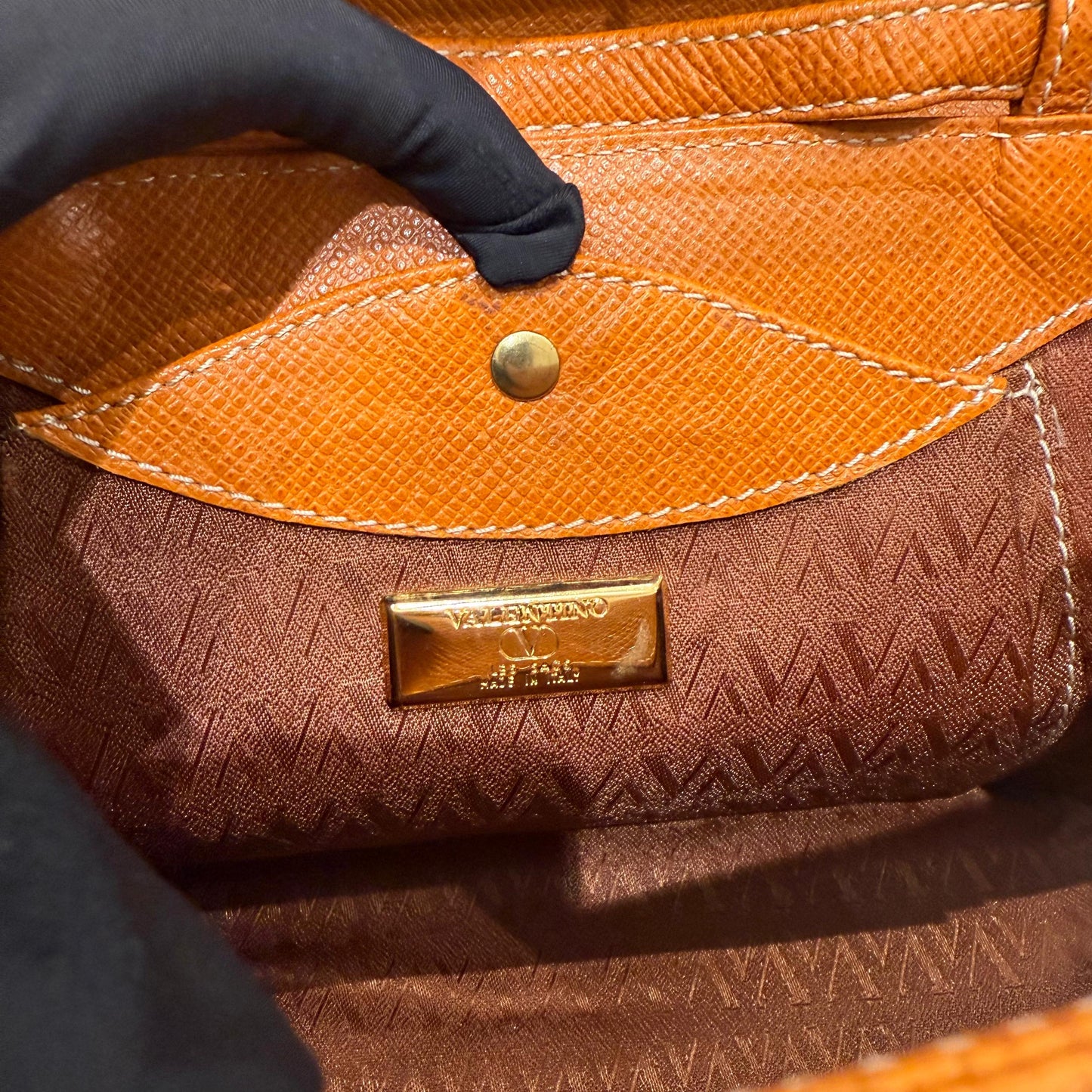Valentino Garavani Vintage V Logo Brown Leather Shoulder Bag