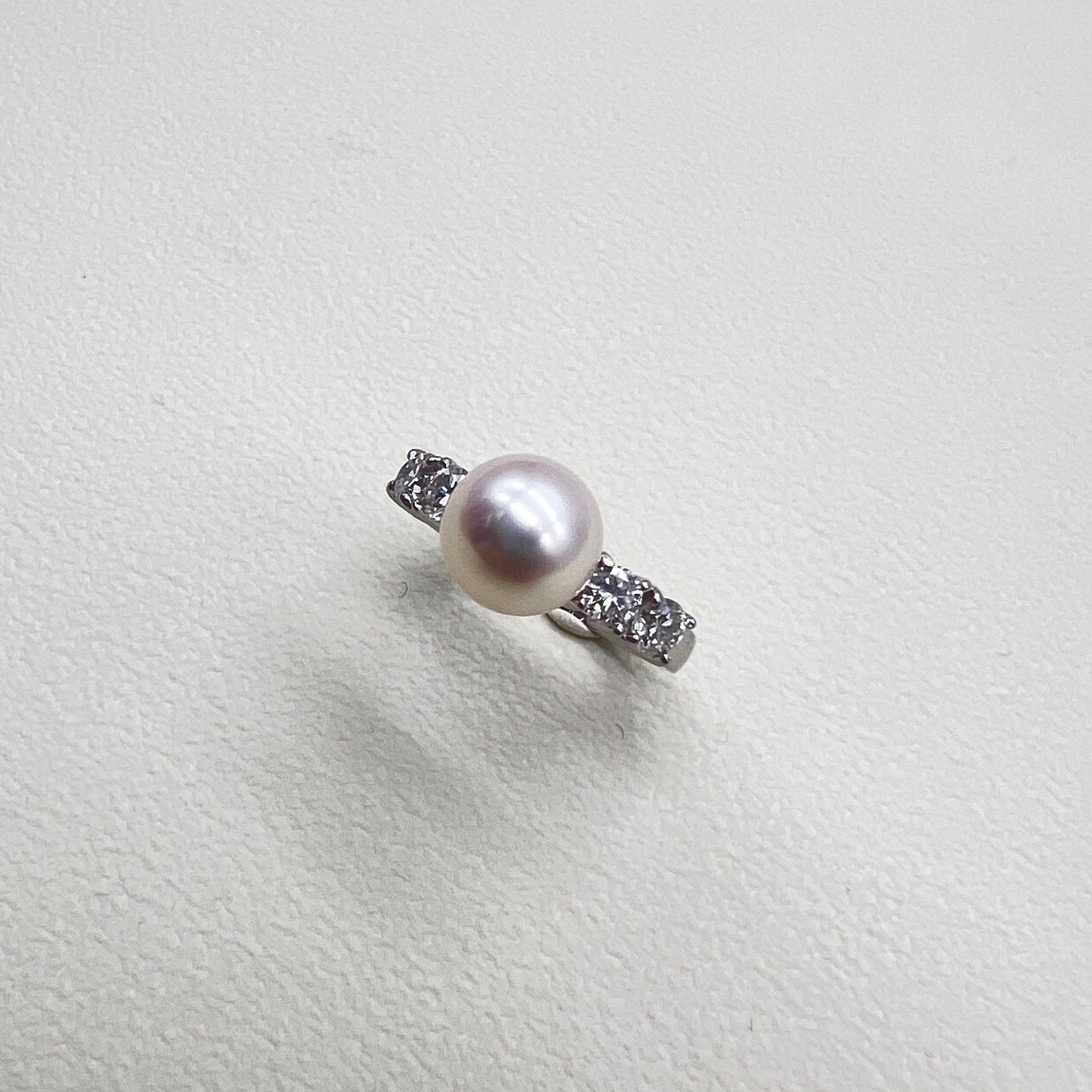 Tasaki Vintage 8mm Akoya Pearl Diamond White Gold Ring
