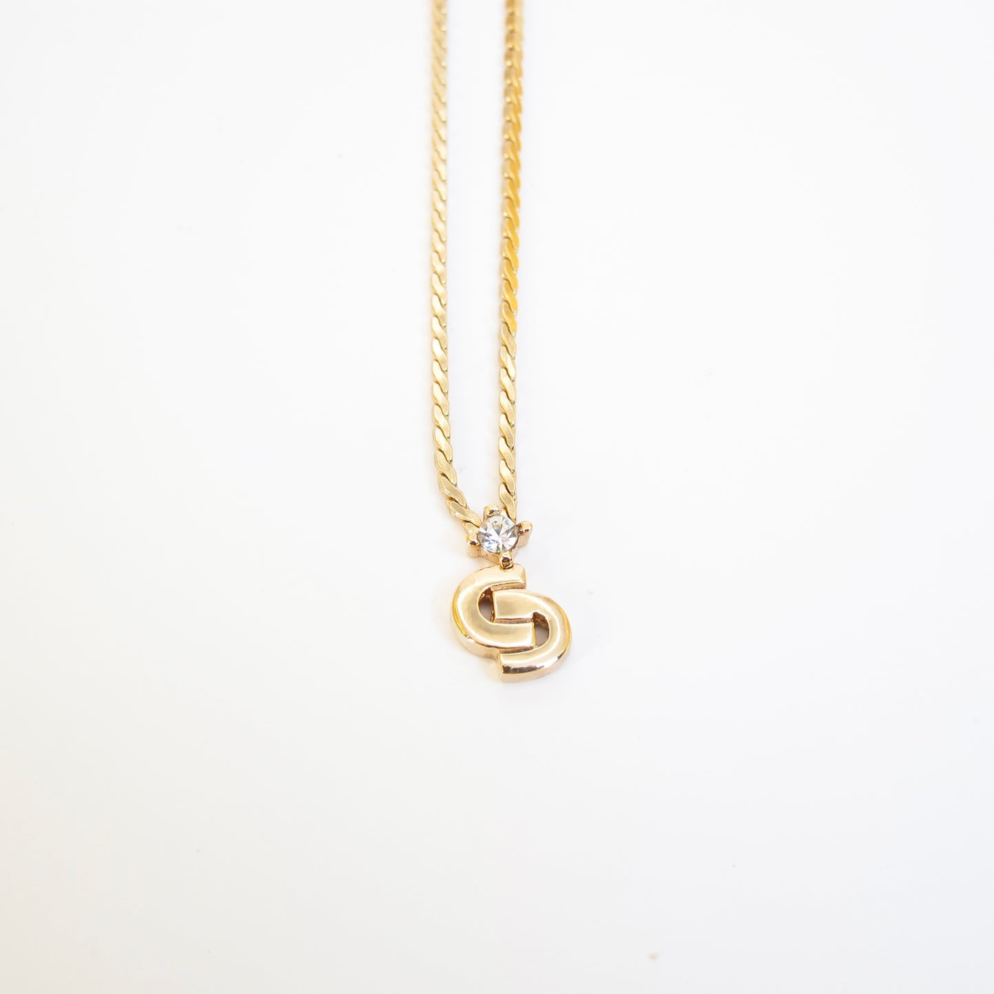 Christian Dior Vintage CD Logo and Rhinestone Golden Necklace