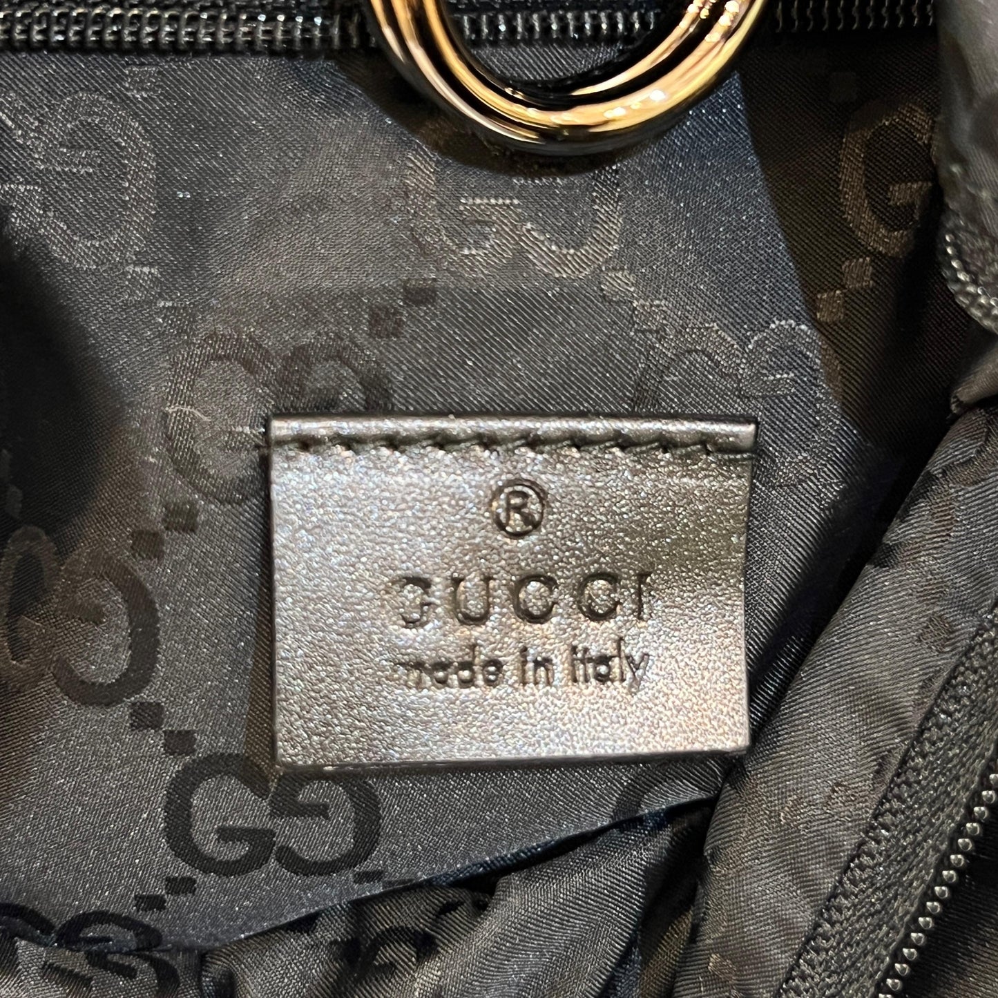 Gucci Vintage GG Nylon Bear Charm Drawstring Backpack Black