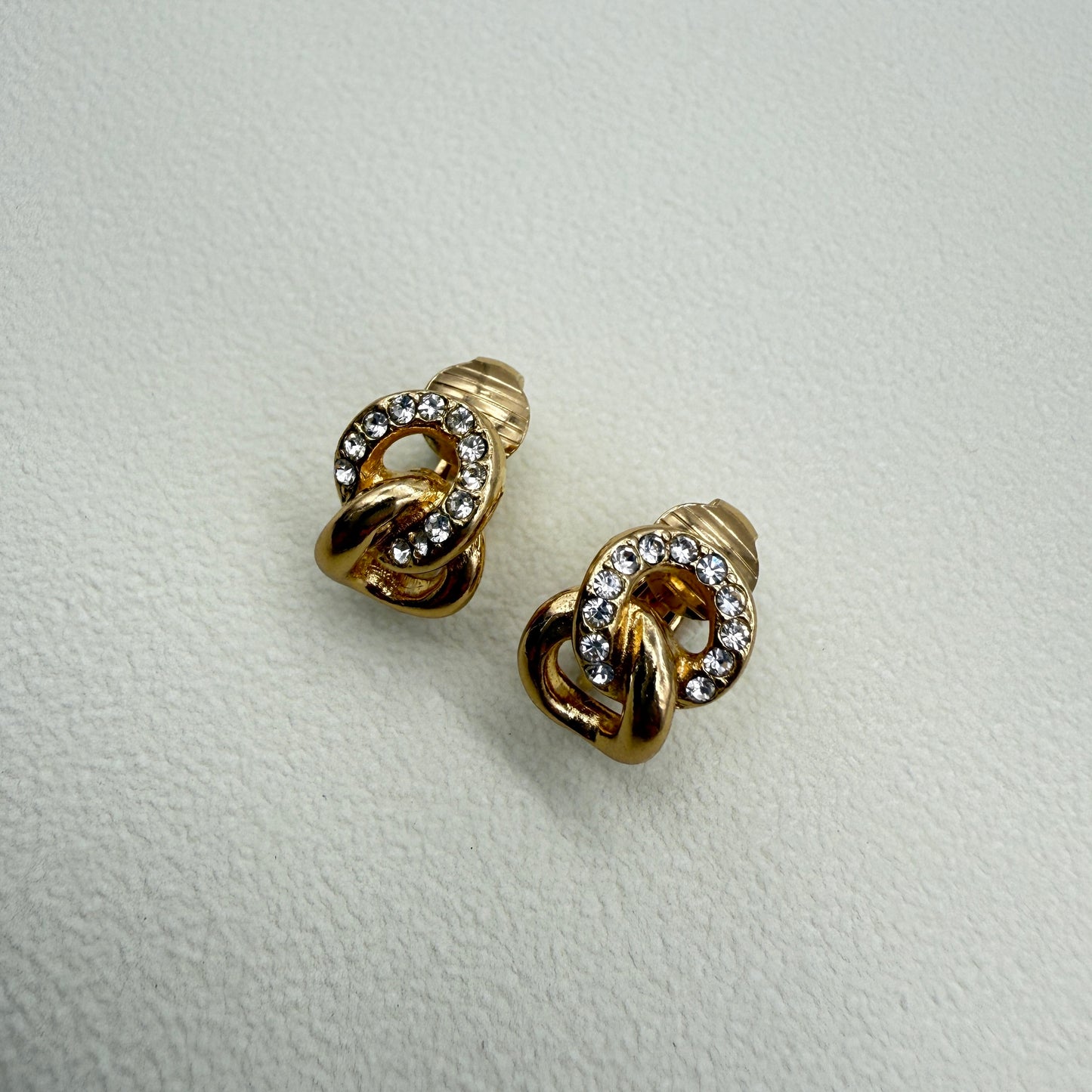 Christian Dior Vintage Link Rhinestone Golden Clip-on Earrings