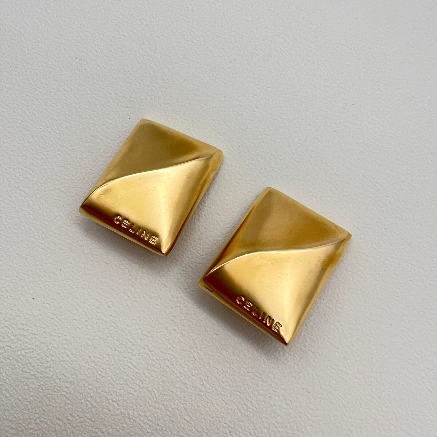 Celine Vintage Celine Logo Rectangle Shape Golden Clip-on Earrings