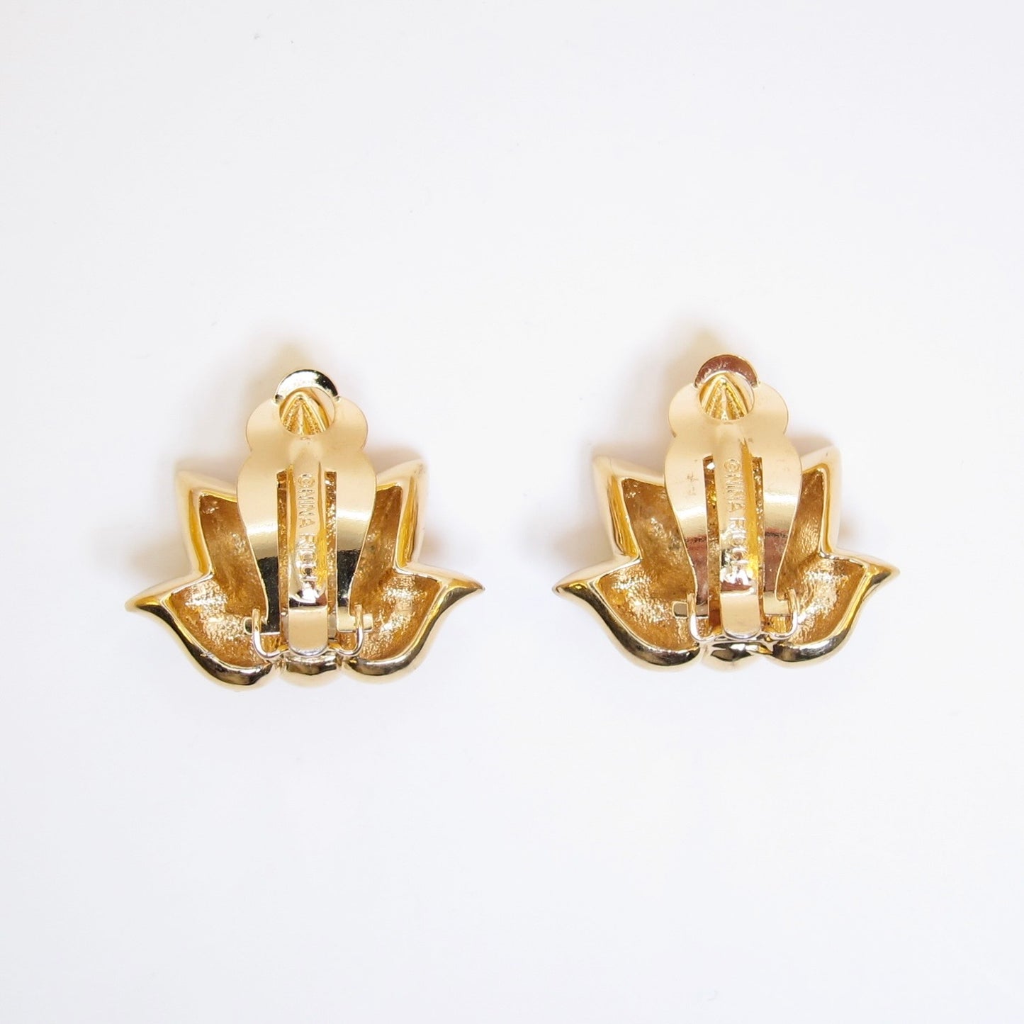 Nina Ricci Vintage Flower Motif Golden Clip-on Earrings