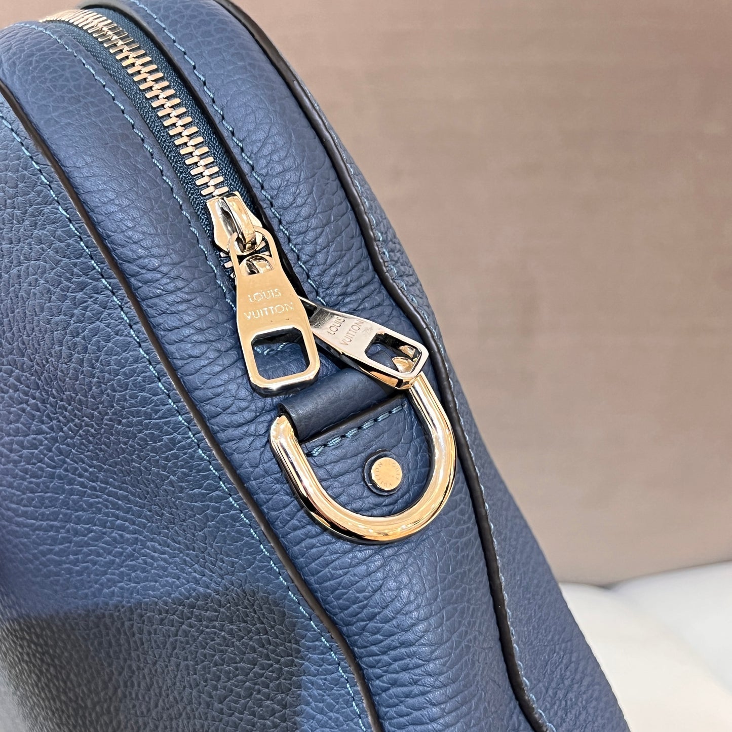 Louis Vuitton Vintage Blue Grained Leather Structured Briefcase Shoulder Bag