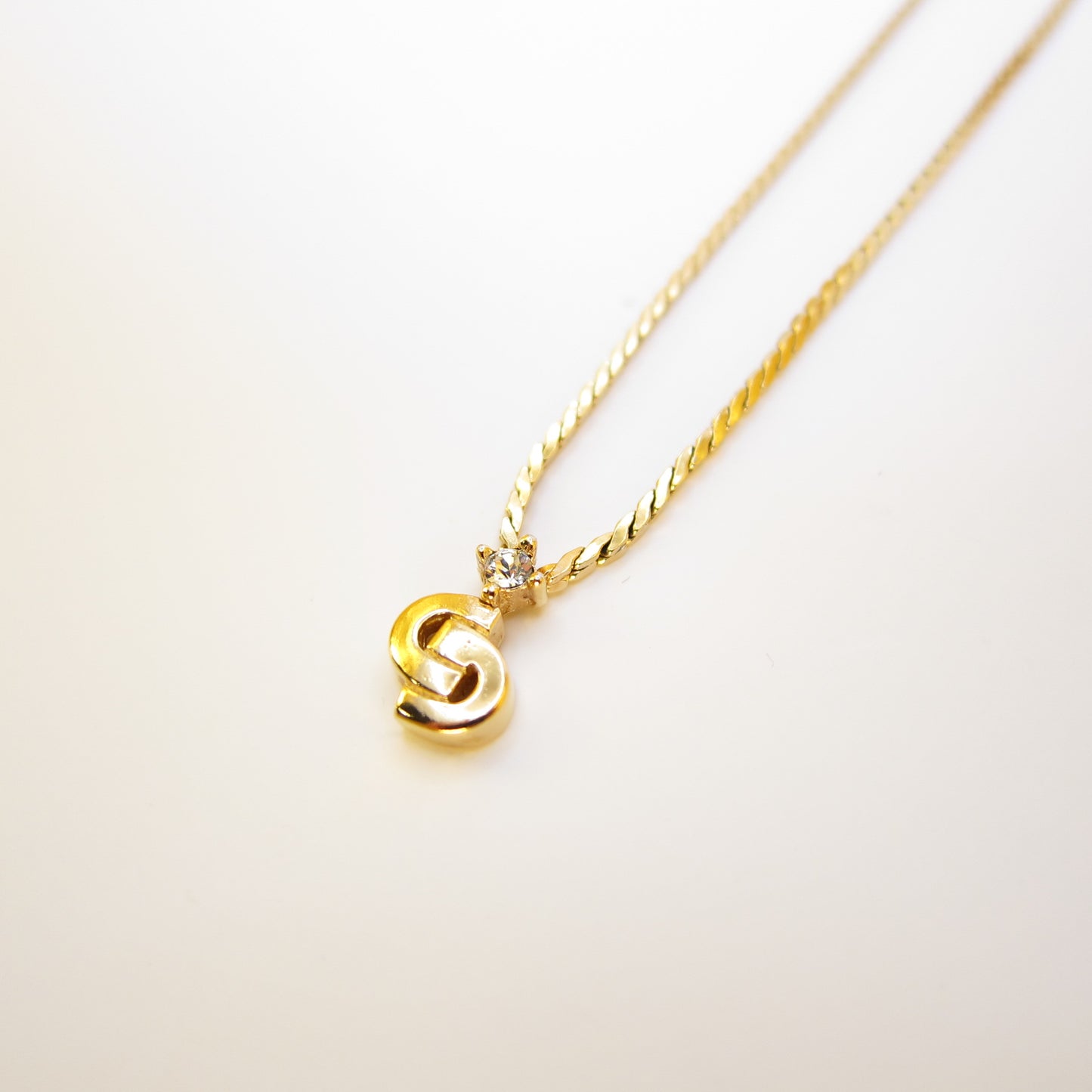 Christian Dior Vintage CD Logo and Rhinestone Golden Necklace