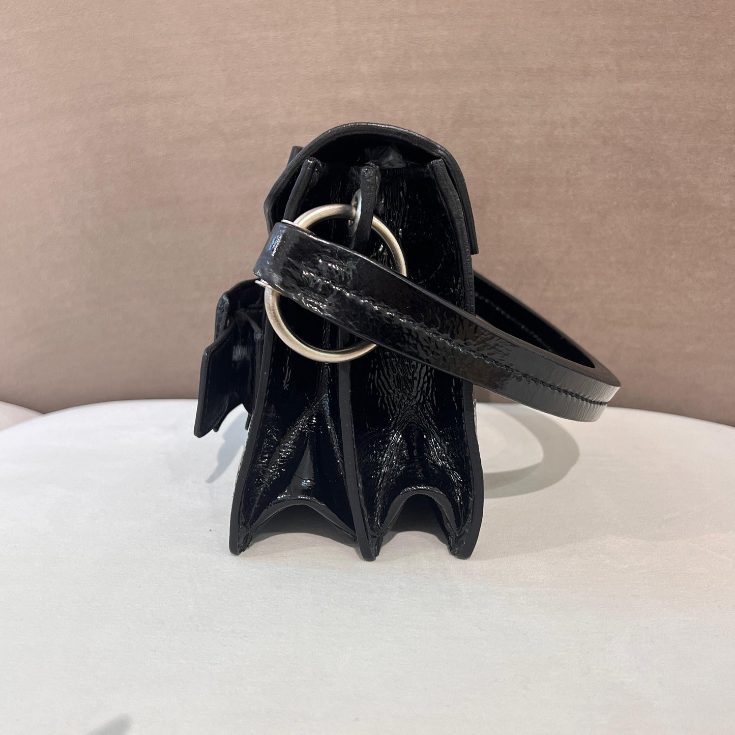 Miu Miu Vintage Black Patent Leather Buckle Flap Handbag