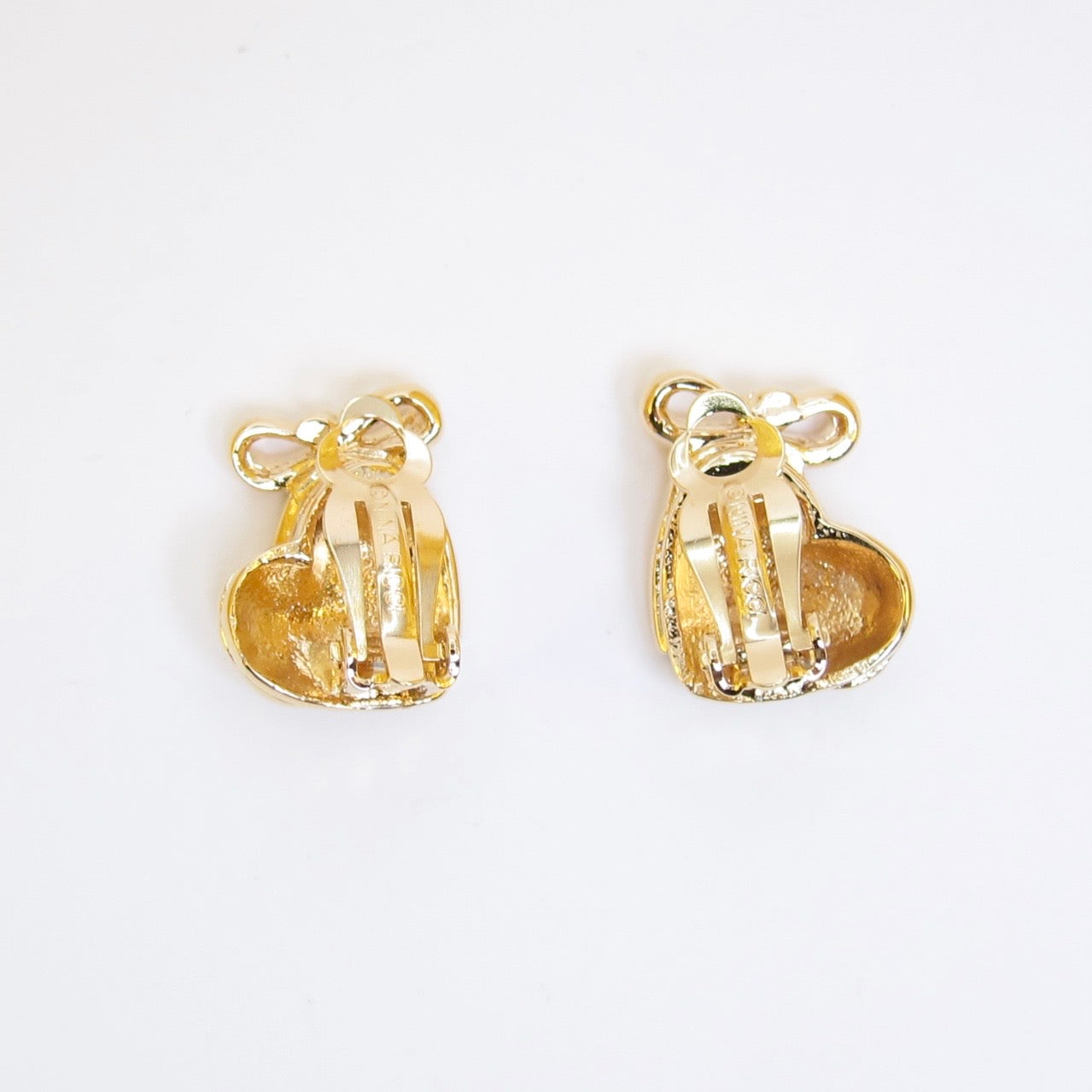 Nina Ricci Vintage Ribbon and Heart Golden Clip-on Earrings