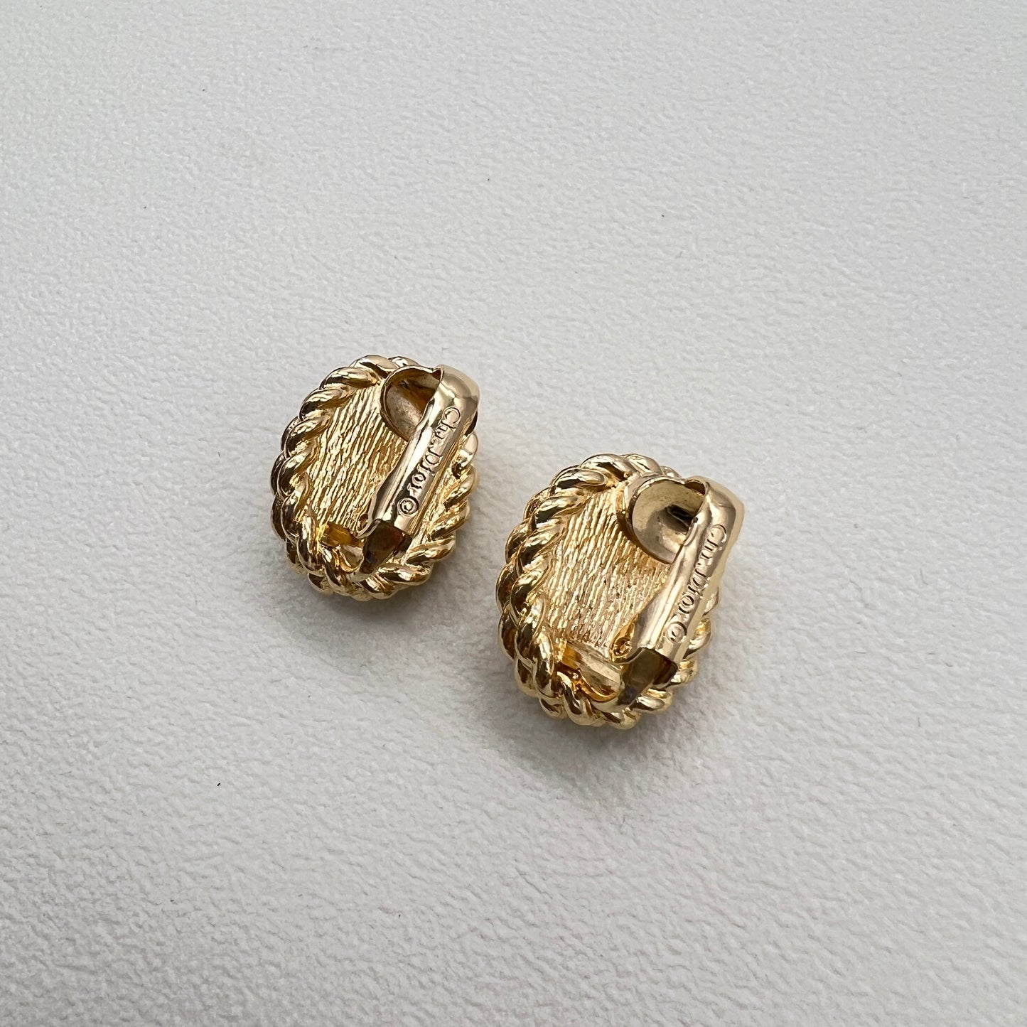 Christian Dior Vintage Oval Shape Twist and Pearl Golden Clip-on Earrings