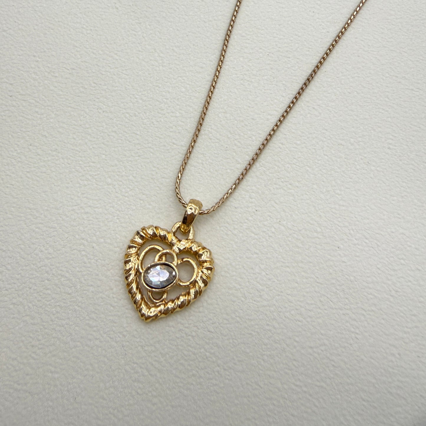 Yves Saint Laurent Vintage Heart Motif with Rhinestone Golden Necklace