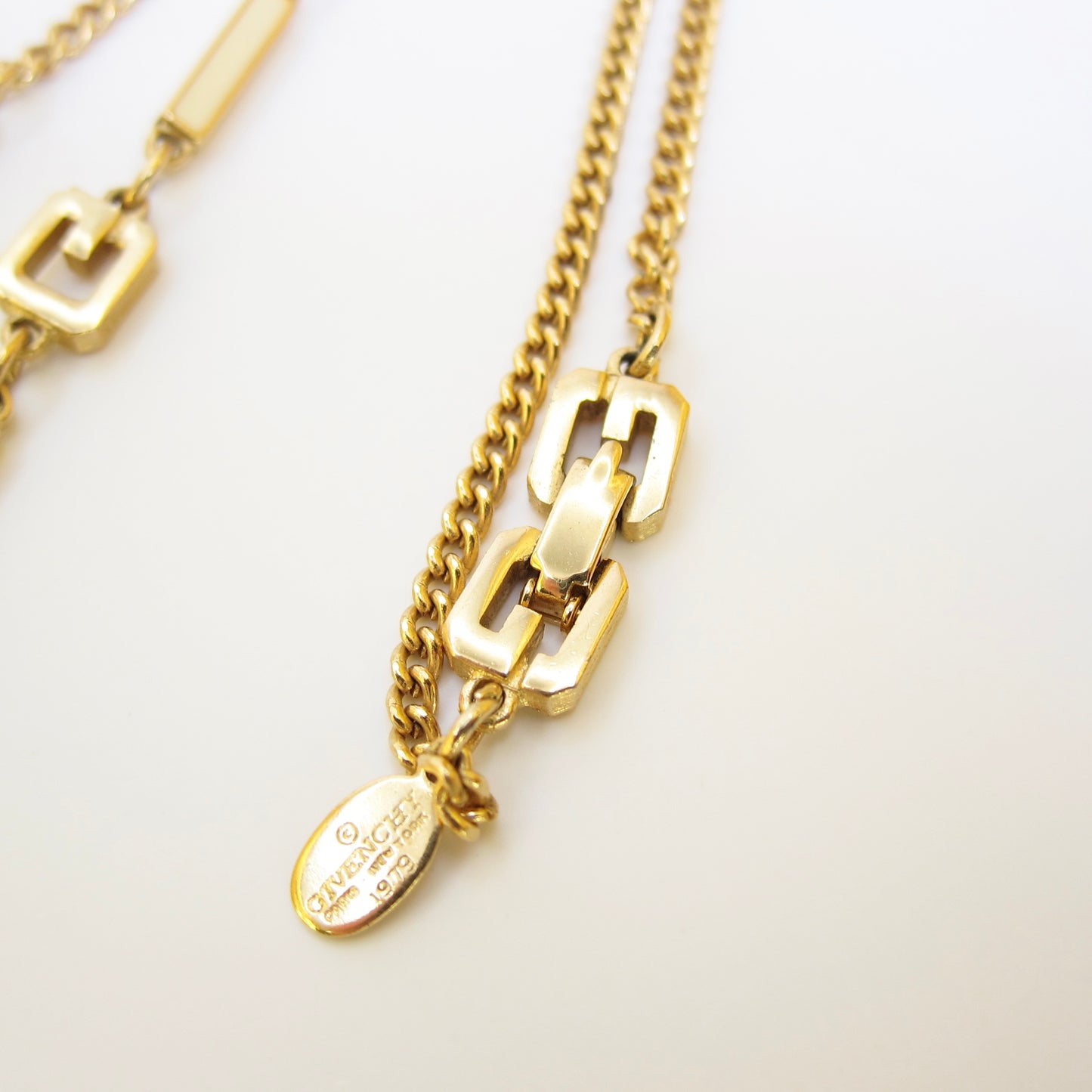 Givenchy Vintage G Logo White and Golden Long Necklace