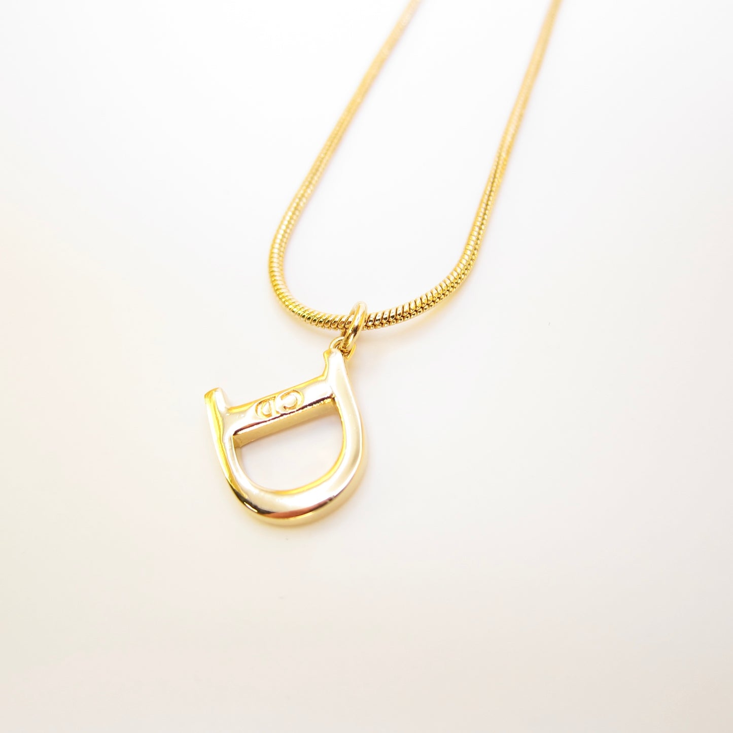 Christian Dior Vintage CD Logo On D Pendant Golden Necklace