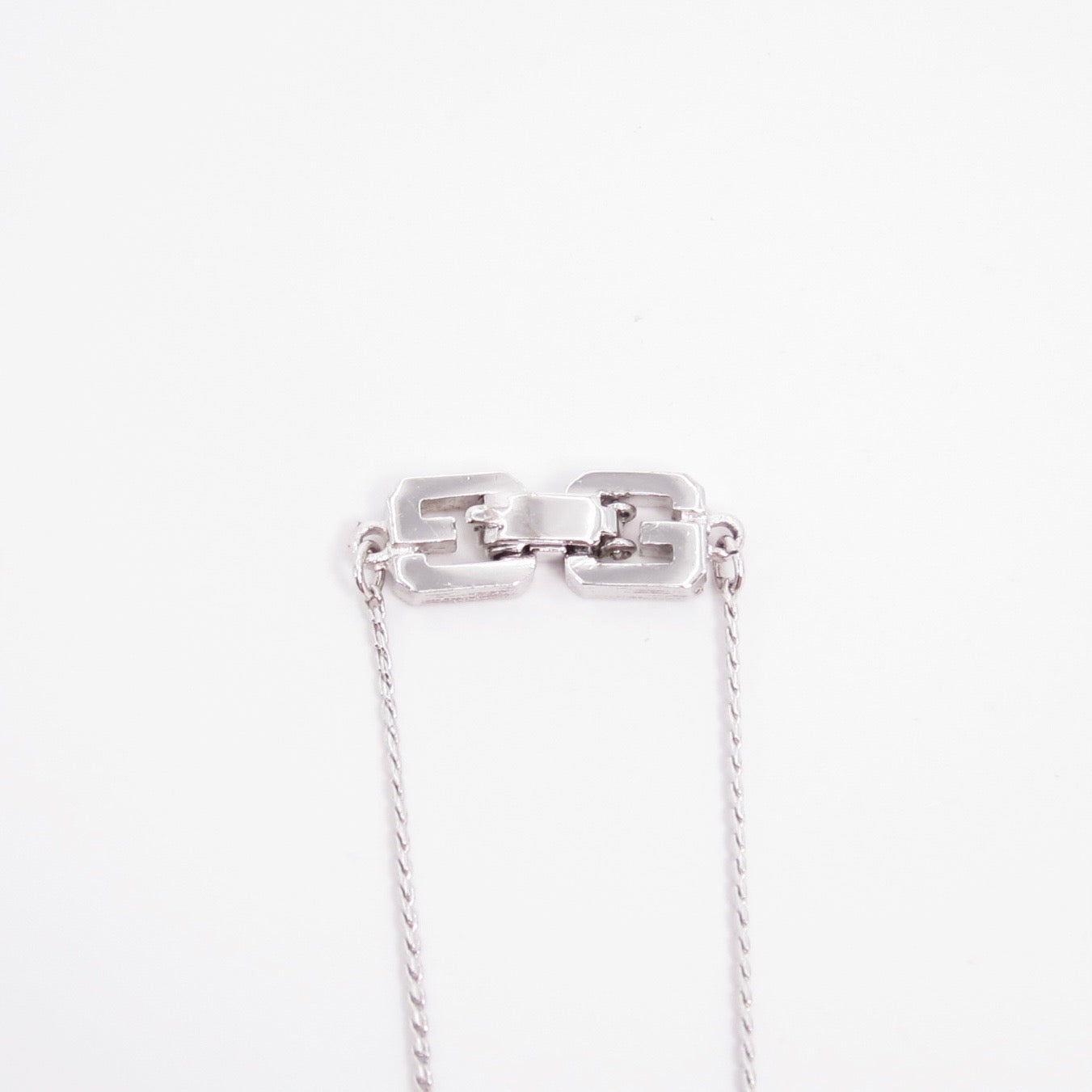 Givenchy Vintage Geometric Black and Blue Color Stone Silver Pendant Necklace
