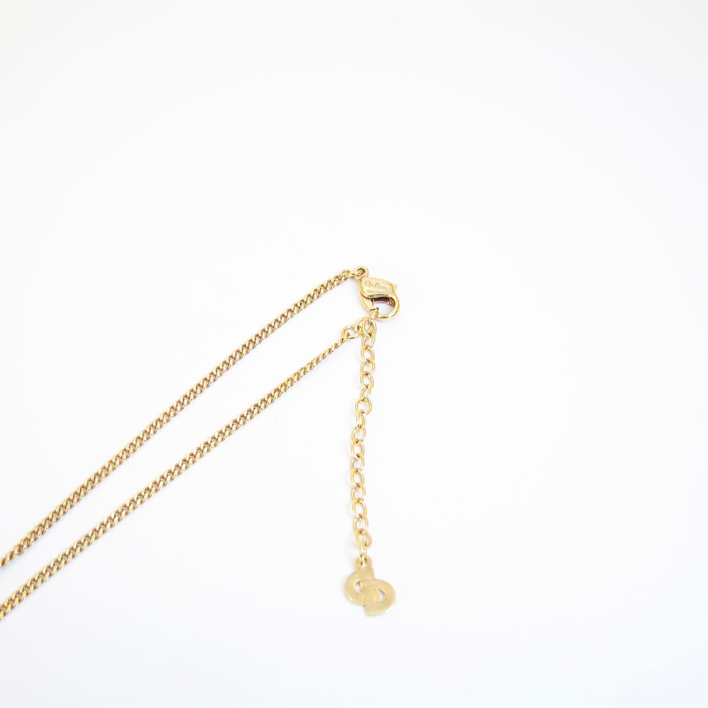 Christian Dior Vintage Dior Logo in Oval Shape with Rhinestone Golden Necklace