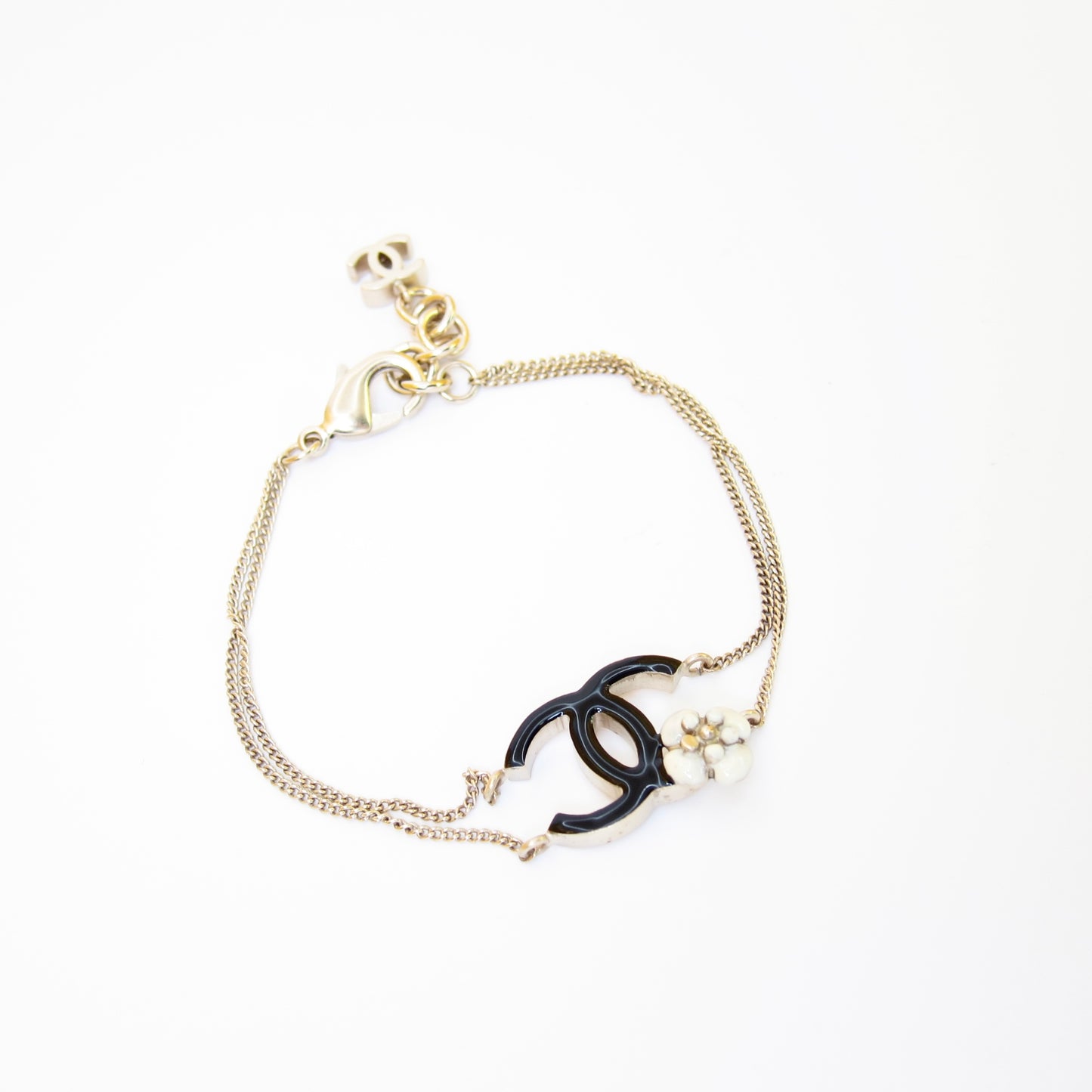 Chanel Vintage CC Logo and Flower Golden Bracelet