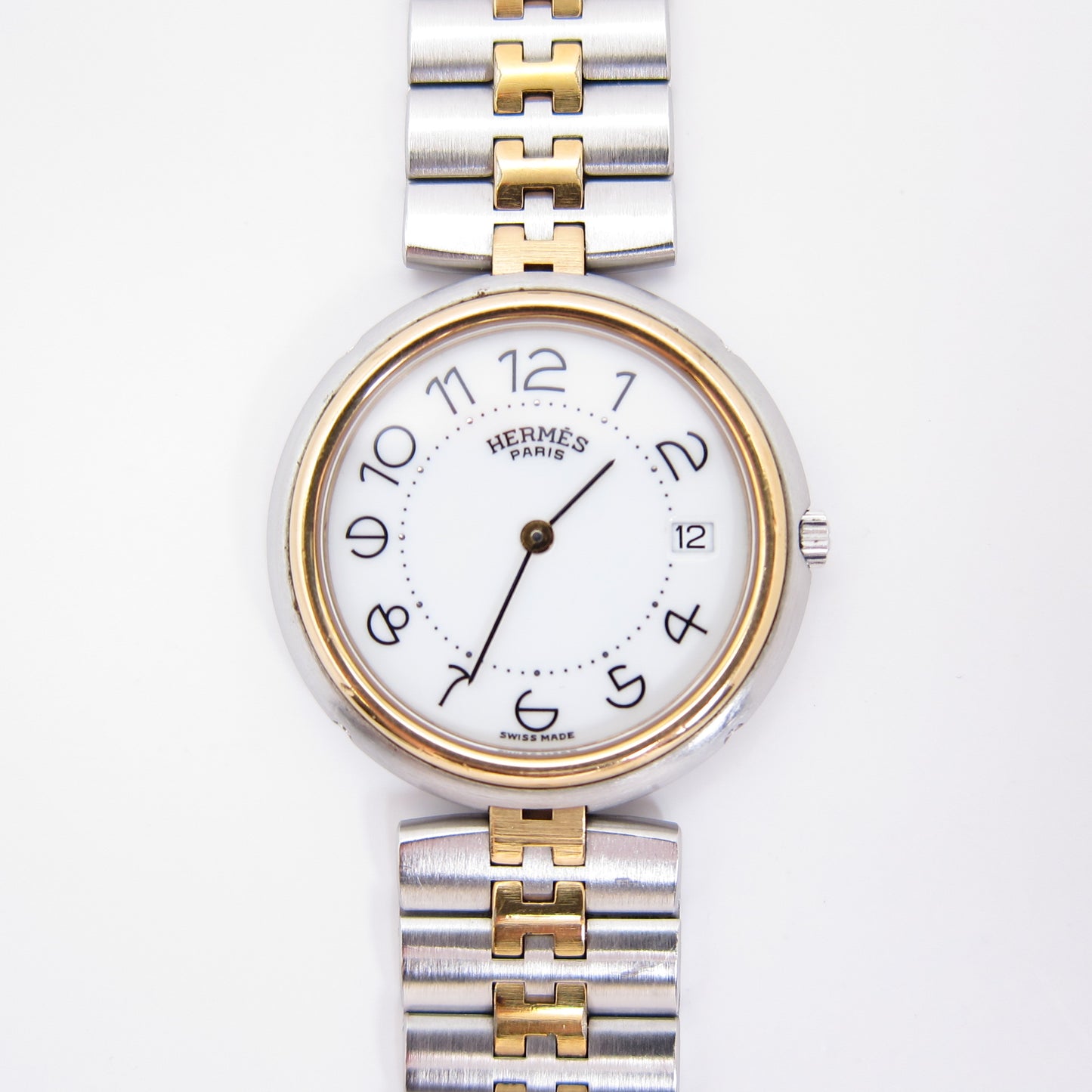 Hermes Vintage Profile White Face with Date and H Bracelet Watch