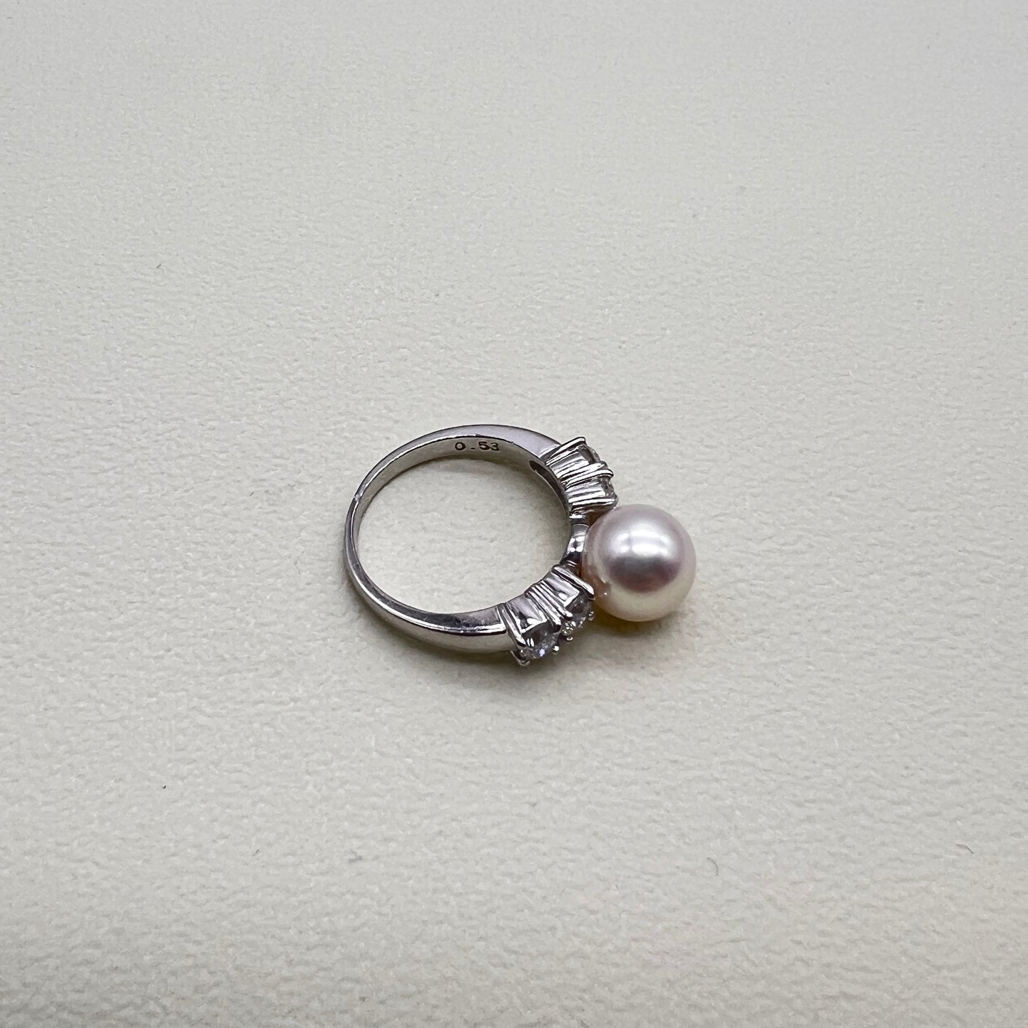 Tasaki Vintage 8mm Akoya Pearl Diamond White Gold Ring