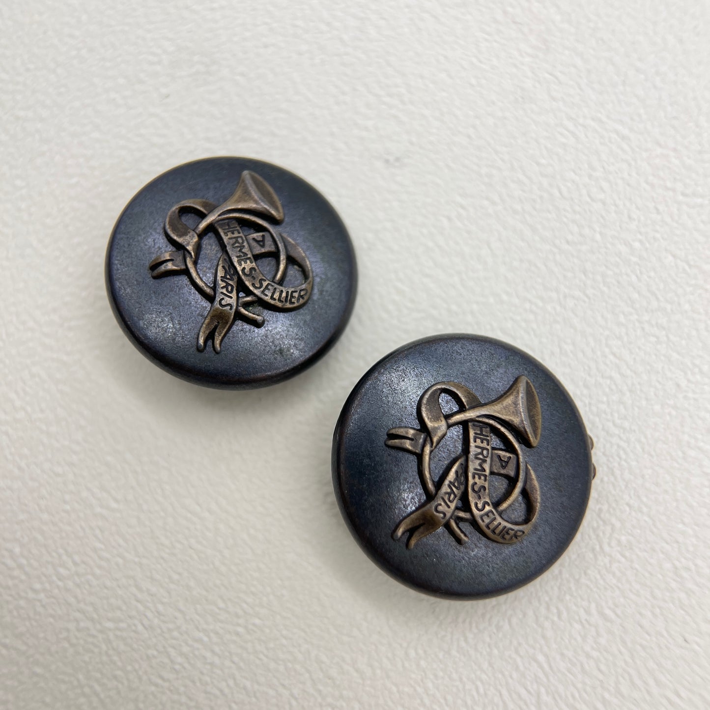 Hermes Vintage Horn Sellier Clip-on Earrings