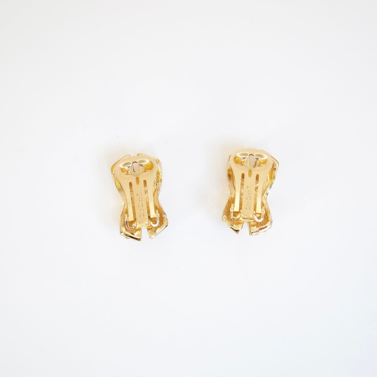 Christian Dior Vintage Black and Rhinestone Cross Golden Clip-on Earrings