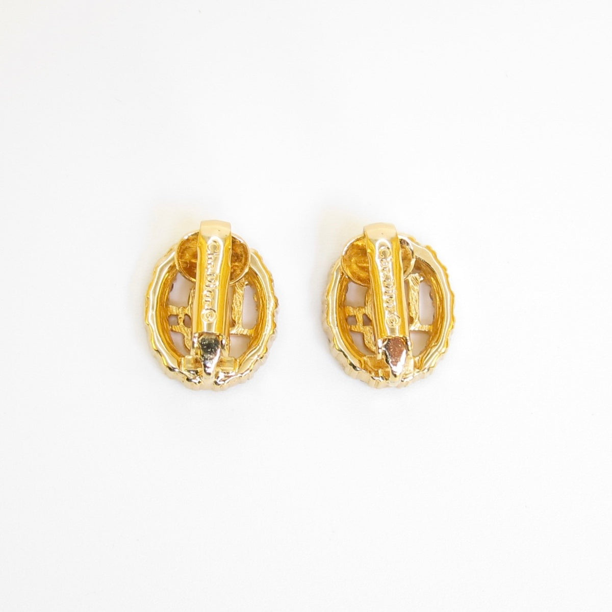 Christian Dior Vintage Rhinestone D Monogram Gold-Tone Clip-On Earrings