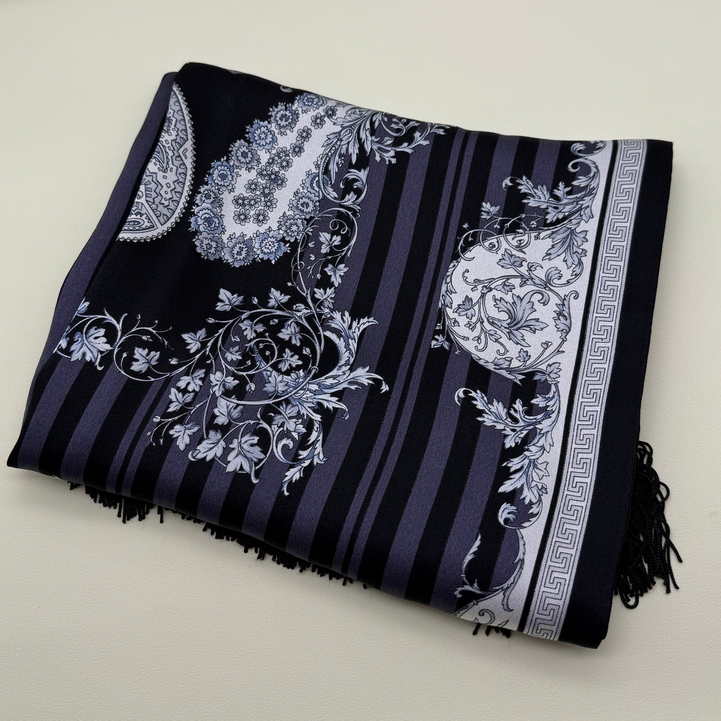Versace Vintage Black Tone Silk Scarf