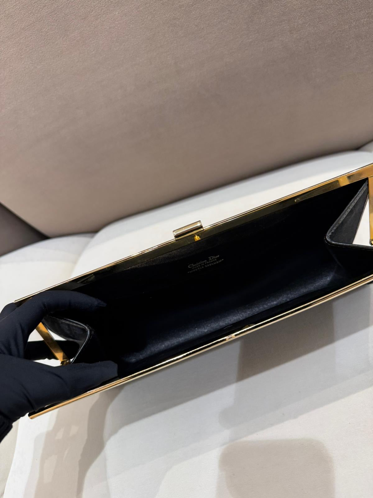 Christian Dior Vintage Trotter Logo Black Canvas Gold Clasp Clutch Bag