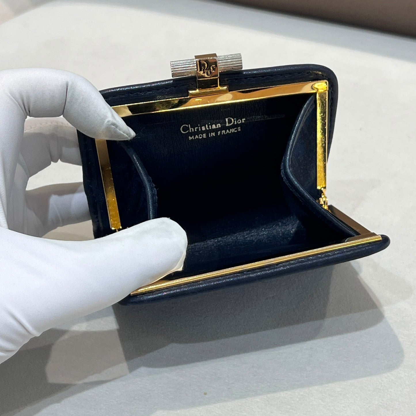 Christian Dior Vintage Trotter Oblique Kiss Lock Coin Purse Navy