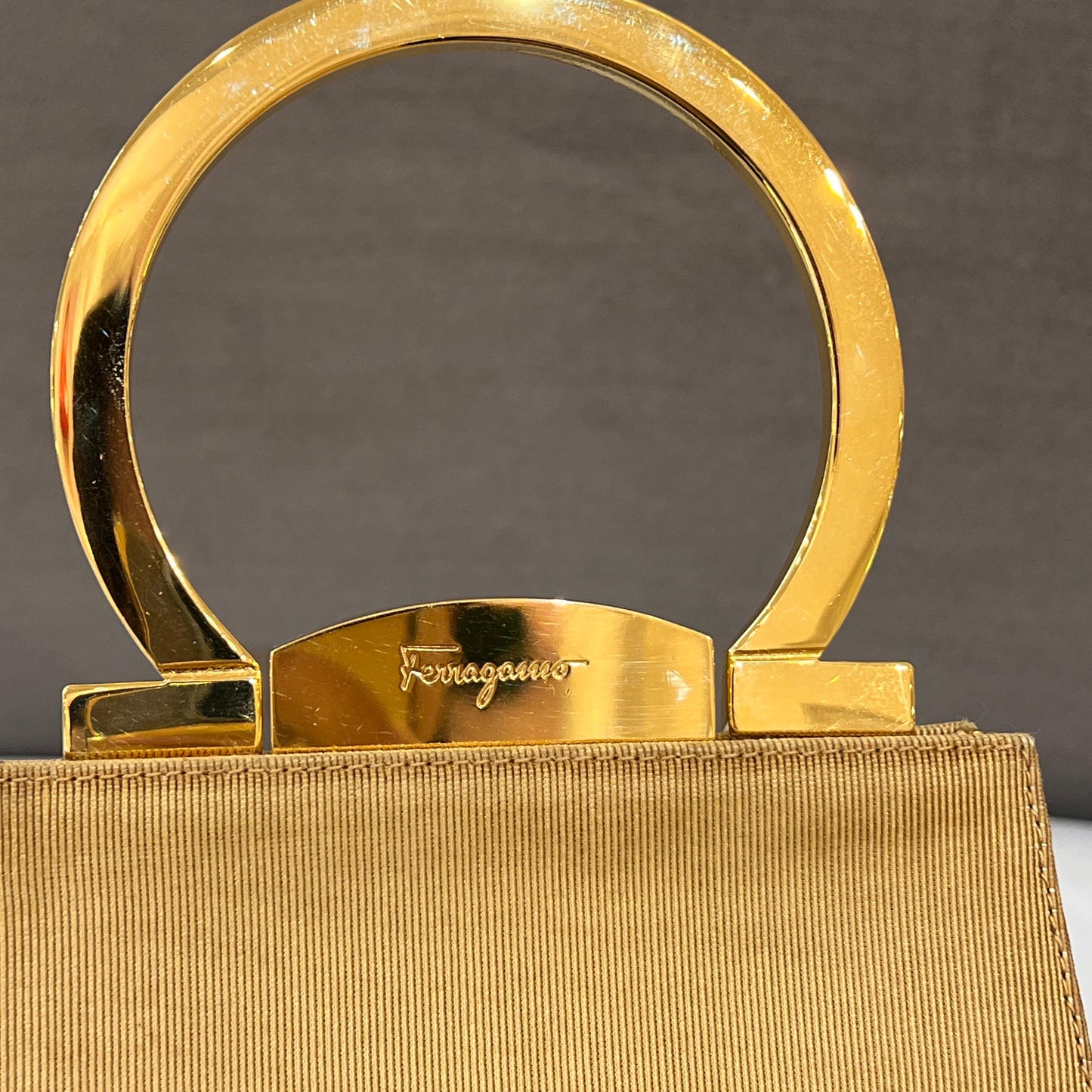Ferragamo Vintage Gancini Gold Satin Top Handle Bag