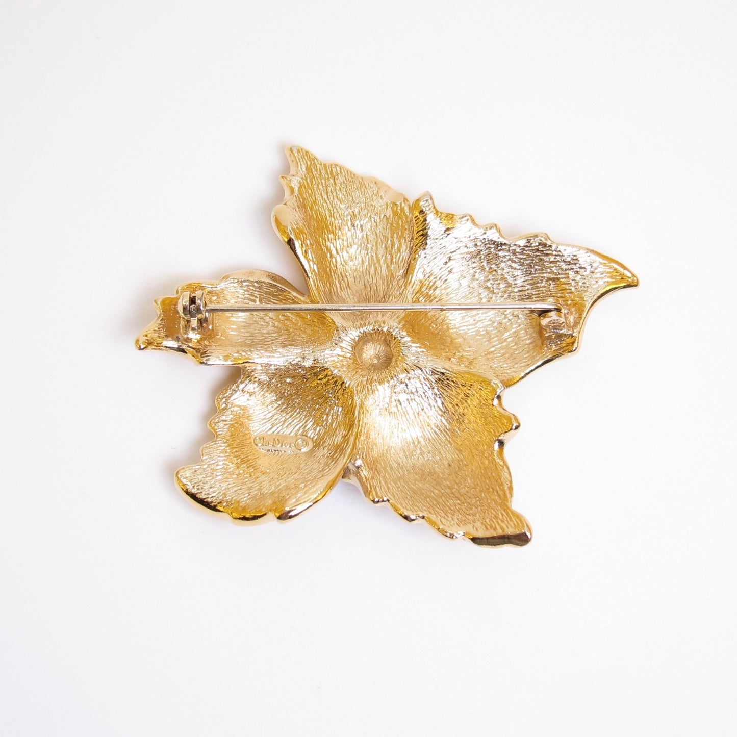 Christian Dior Vintage Flower Motif Golden Brooch