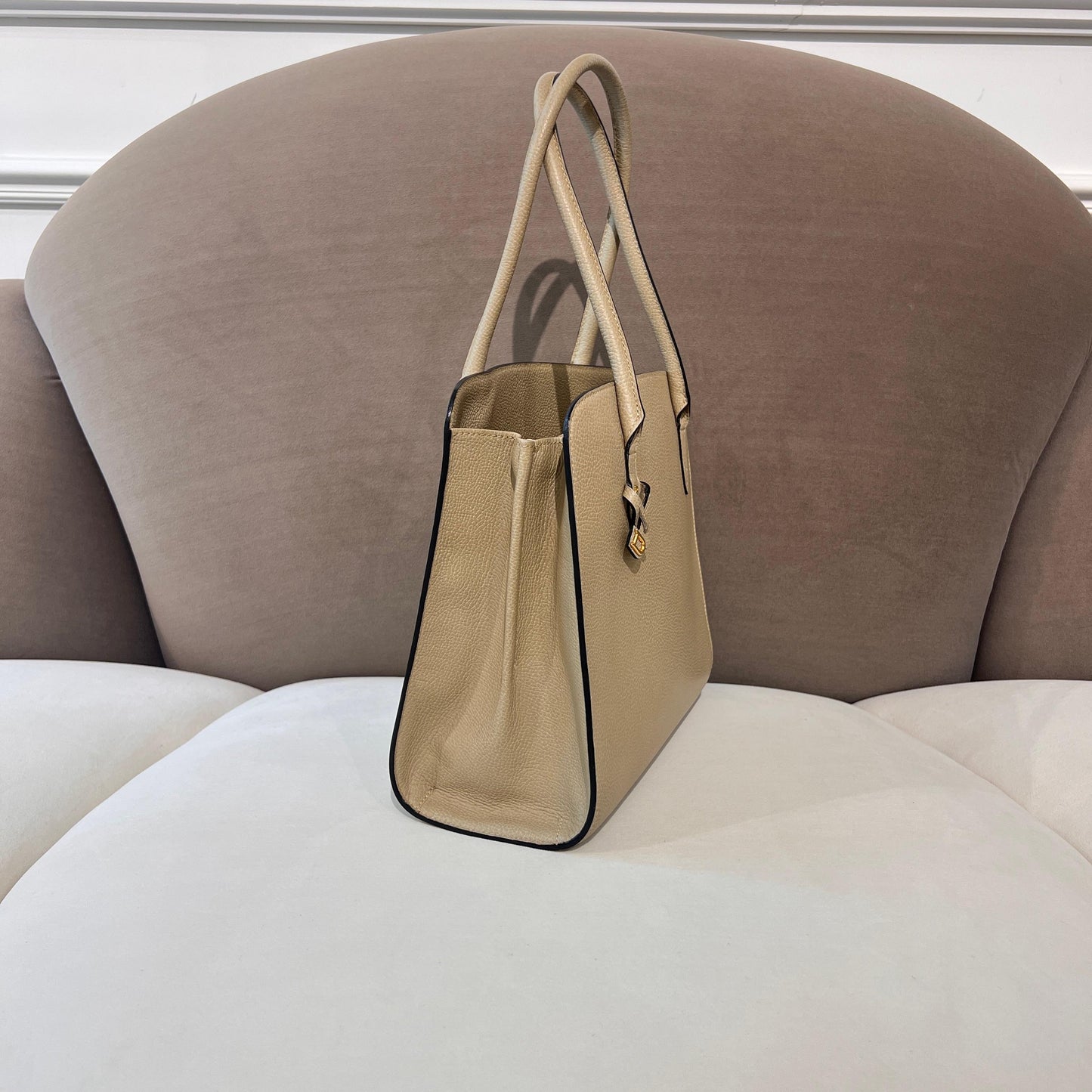 Delvaux Vintage Beige Grain Leather Tall Tote Handbag