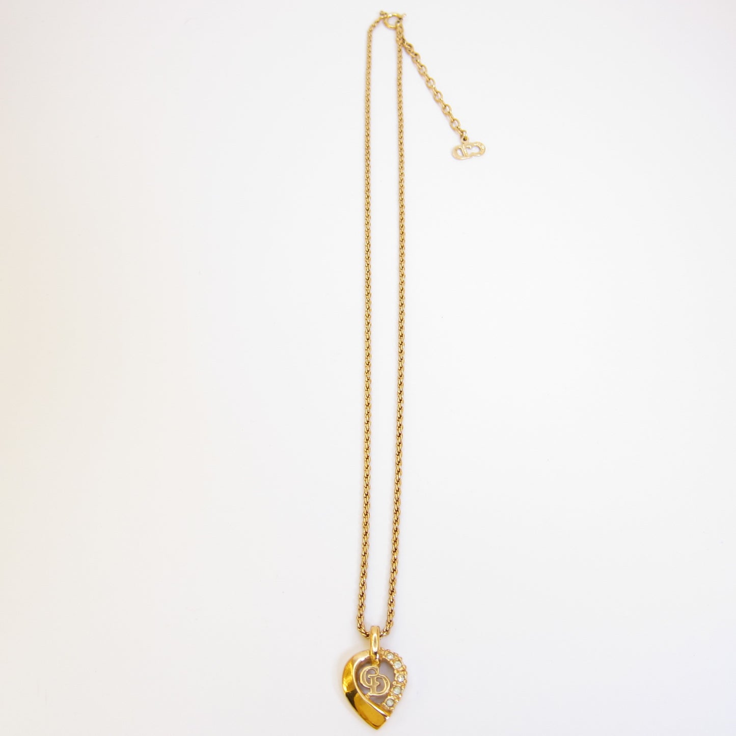 Christian Dior Vintage CD Logo and Rhinestone Golden Necklace