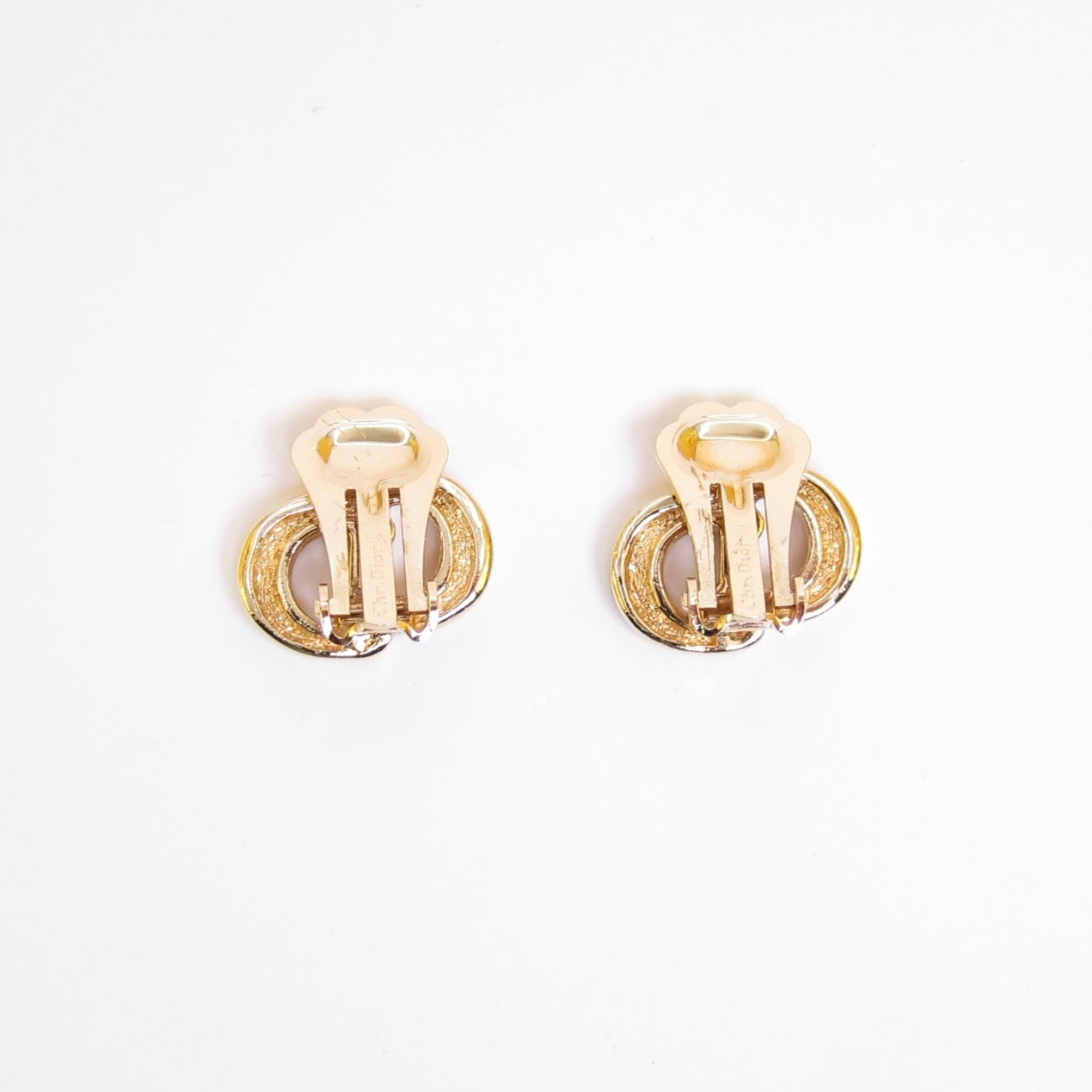Christian Dior Vintage CD Logo with Rhinestone Golden Clip-on Earrings