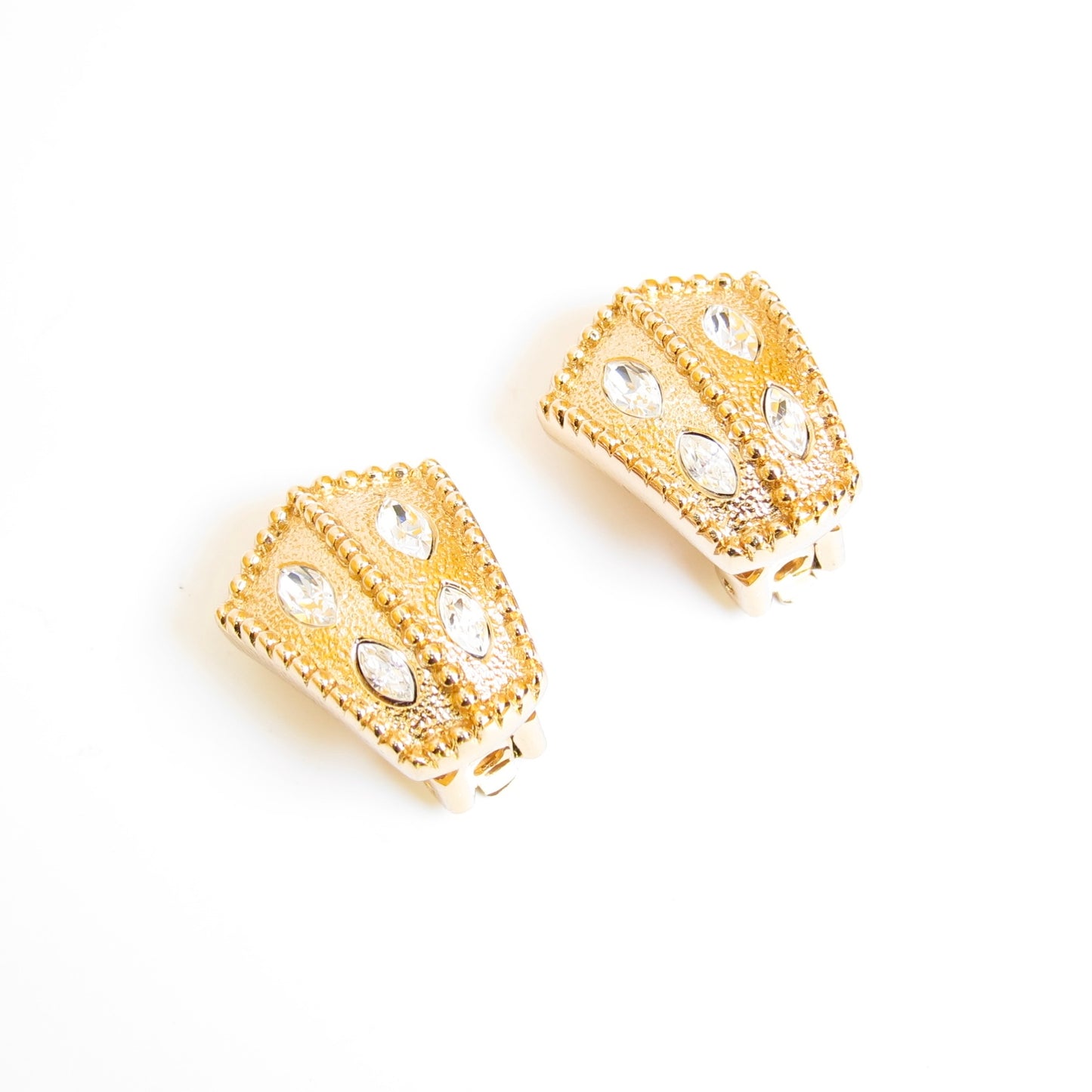 Christian Dior Vintage Stylish Rhinestone Golden Clip-on Earrings