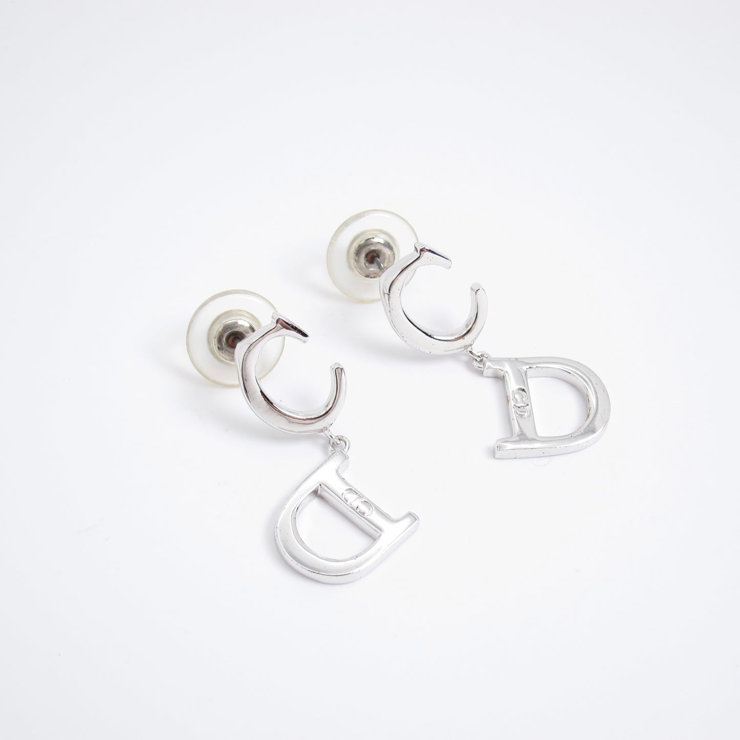 Christian Dior Vintage CD Logo Dangling Silver Earrings
